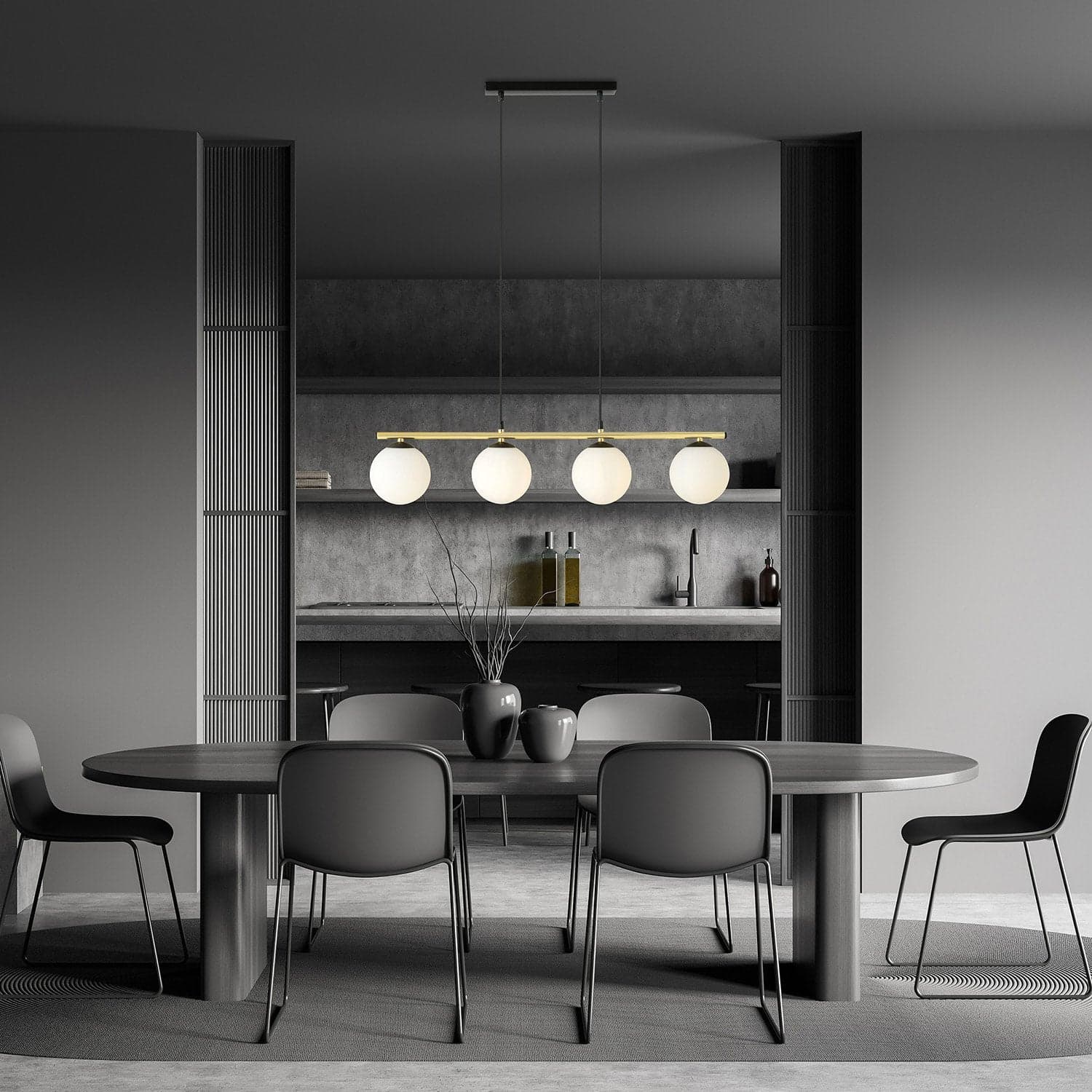Sospensione Contemporanea 4 Luci Alora In Acciaio Oro Nero E Sfere Vetro Bianco in Lampade a sospensione LuceArt - Montecorvino Pugliano, commercioVirtuoso.it