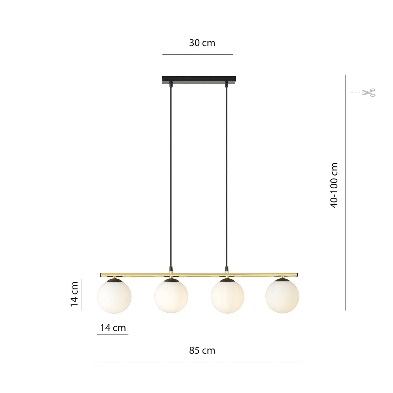 Sospensione Contemporanea 4 Luci Alora In Acciaio Oro Nero E Sfere Vetro Bianco in Lampade a sospensione LuceArt - Montecorvino Pugliano, commercioVirtuoso.it