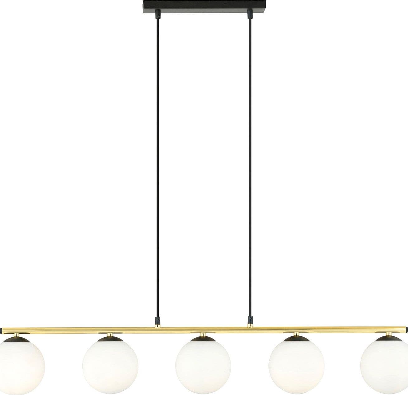 Sospensione Contemporanea 5 Luci Alora In Acciaio Oro Nero E Sfere Vetro Bianco in Lampade a sospensione LuceArt - Montecorvino Pugliano, commercioVirtuoso.it