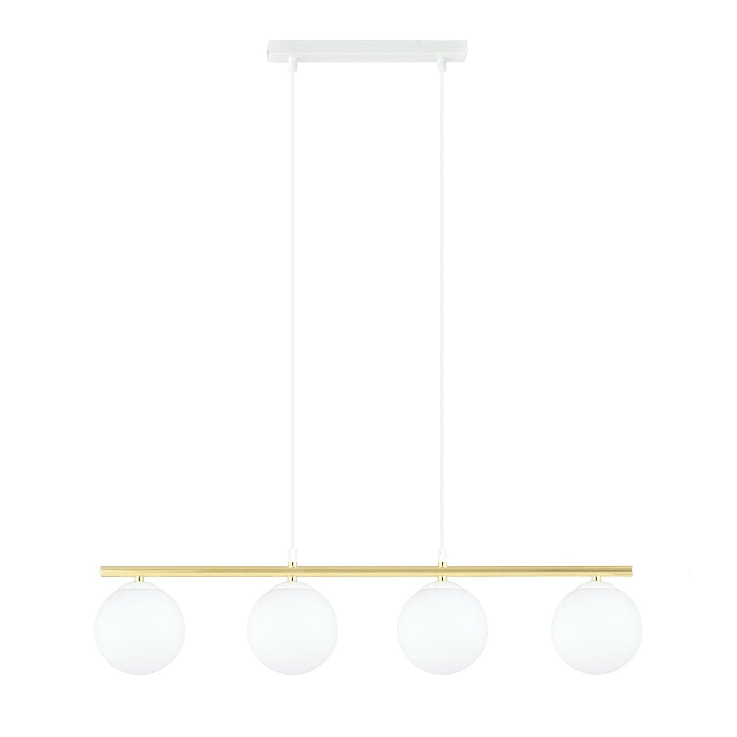 Sospensione Contemporanea 4 Luci Alora In Acciaio Oro E Sfere Vetro Bianco in Lampade a sospensione LuceArt - Montecorvino Pugliano, commercioVirtuoso.it