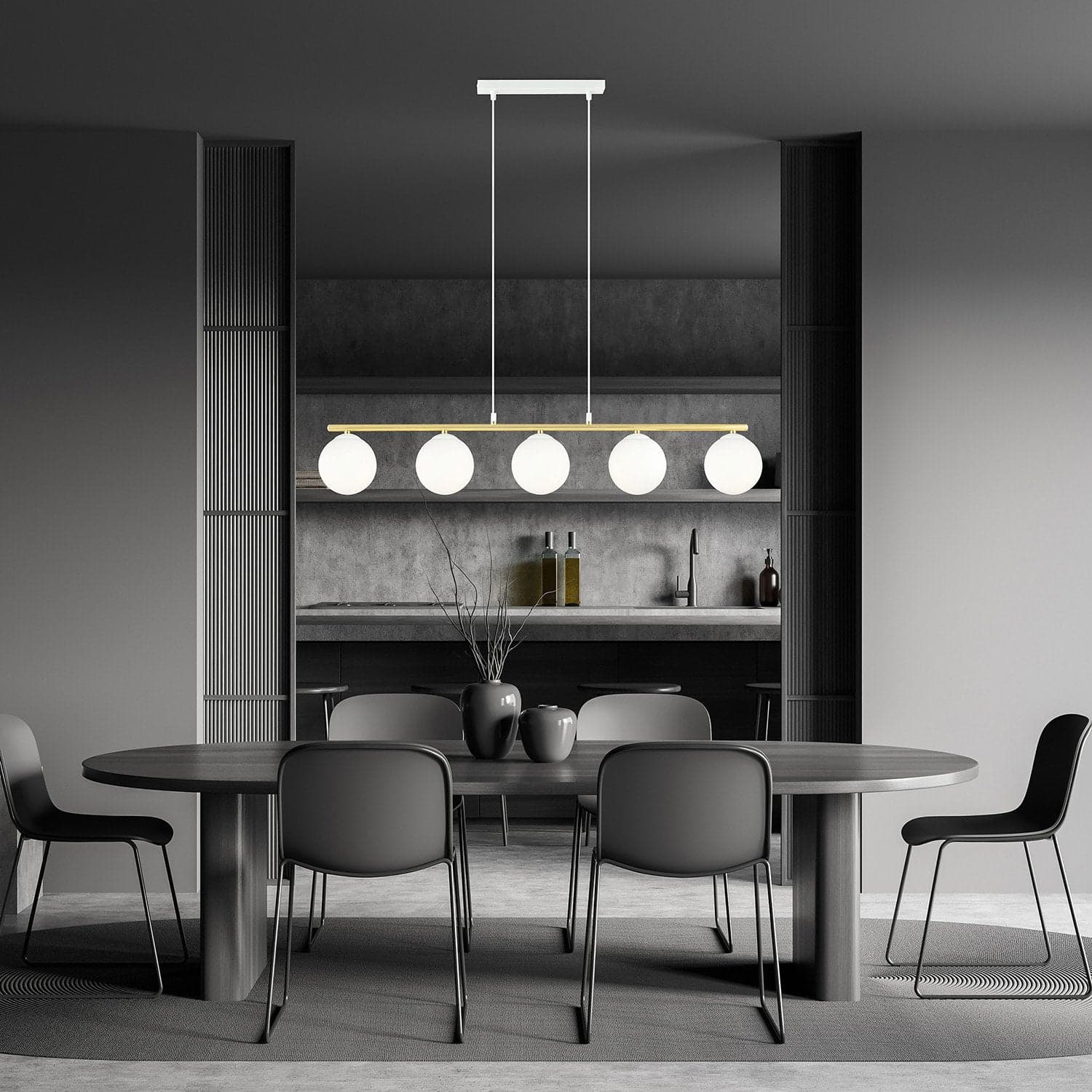 Sospensione Contemporanea 5 Luci Alora In Acciaio Oro E Sfere Vetro Bianco in Lampade a sospensione LuceArt - Montecorvino Pugliano, commercioVirtuoso.it