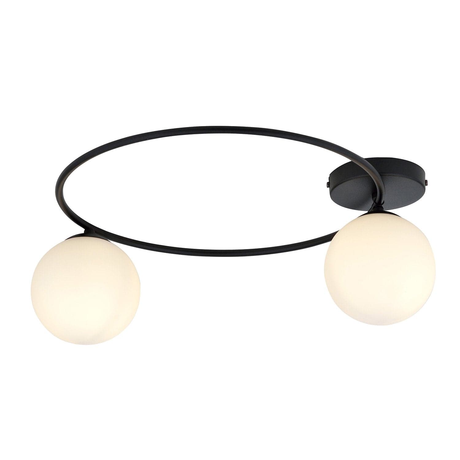 Plafoniera Minimal 2 Luci Sopra In Acciaio Nero E Sfere In Vetro Bianco in Plafoniere LuceArt - Montecorvino Pugliano, commercioVirtuoso.it