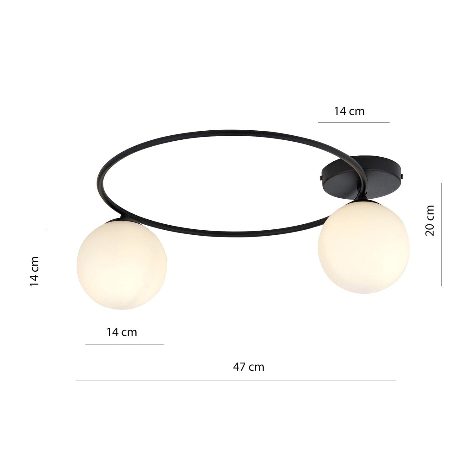 Plafoniera Minimal 2 Luci Sopra In Acciaio Nero E Sfere In Vetro Bianco in Plafoniere LuceArt - Montecorvino Pugliano, commercioVirtuoso.it