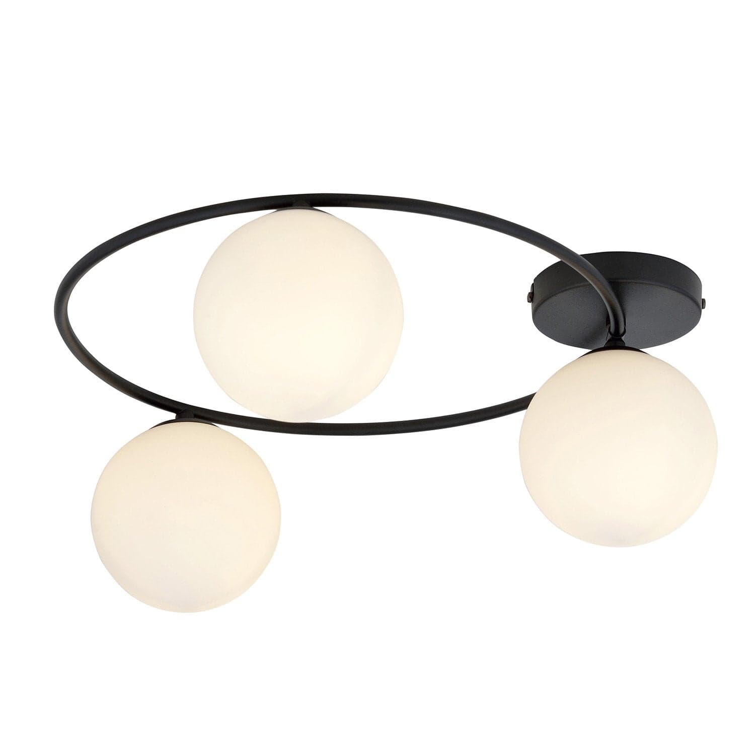 Plafoniera Minimal 3 Luci Sopra In Acciaio Nero E Sfere In Vetro Bianco in Lampadari LuceArt - Montecorvino Pugliano, commercioVirtuoso.it