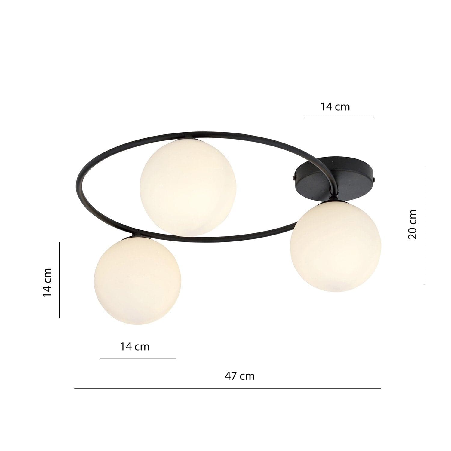 Plafoniera Minimal 3 Luci Sopra In Acciaio Nero E Sfere In Vetro Bianco in Lampadari LuceArt - Montecorvino Pugliano, commercioVirtuoso.it