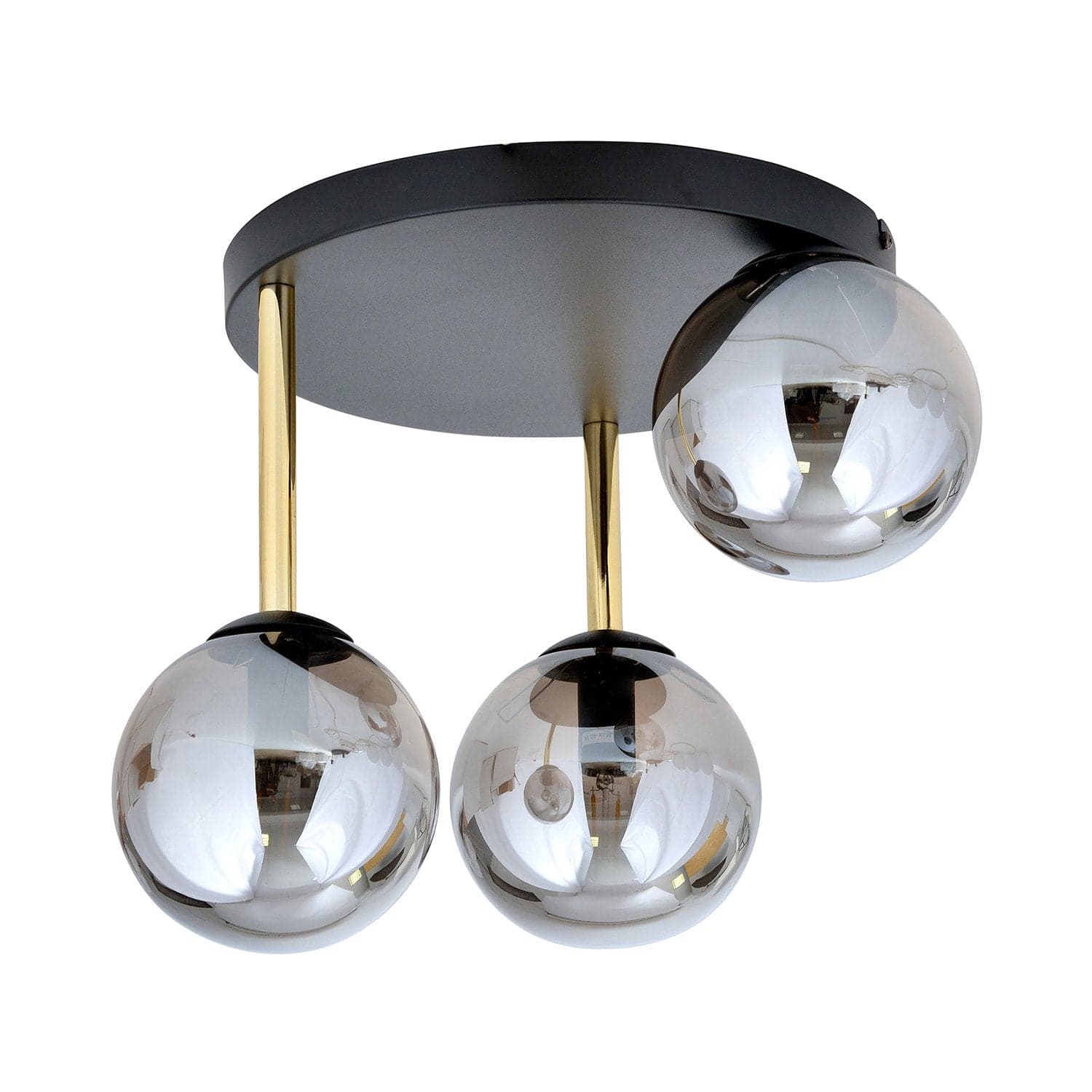 Plafoniera Contemporanea 3 Luci Dolce In Acciaio Nero Oro E Sfere Vetro Fumè in Plafoniere LuceArt - Montecorvino Pugliano, commercioVirtuoso.it