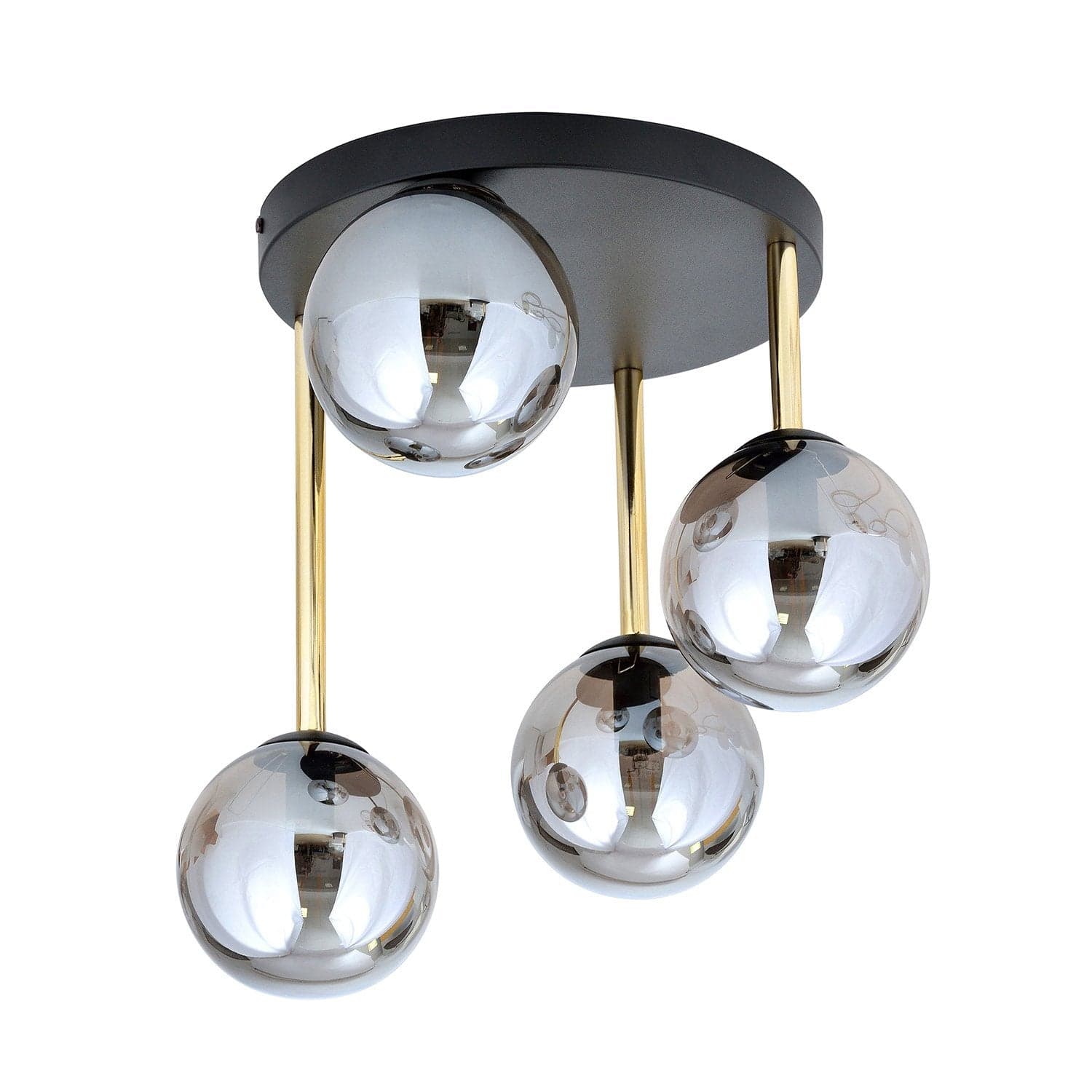 Plafoniera Contemporanea 4 Luci Dolce In Acciaio Nero Oro E Sfere Vetro Fumè in Plafoniere LuceArt - Montecorvino Pugliano, commercioVirtuoso.it
