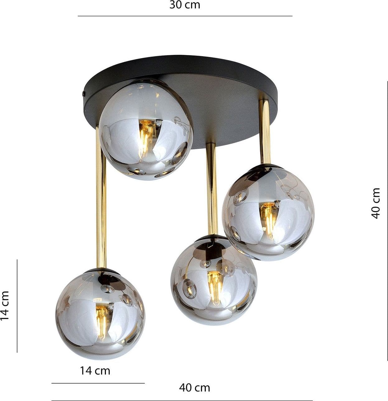 Plafoniera Contemporanea 4 Luci Dolce In Acciaio Nero Oro E Sfere Vetro Fumè in Plafoniere LuceArt - Montecorvino Pugliano, commercioVirtuoso.it