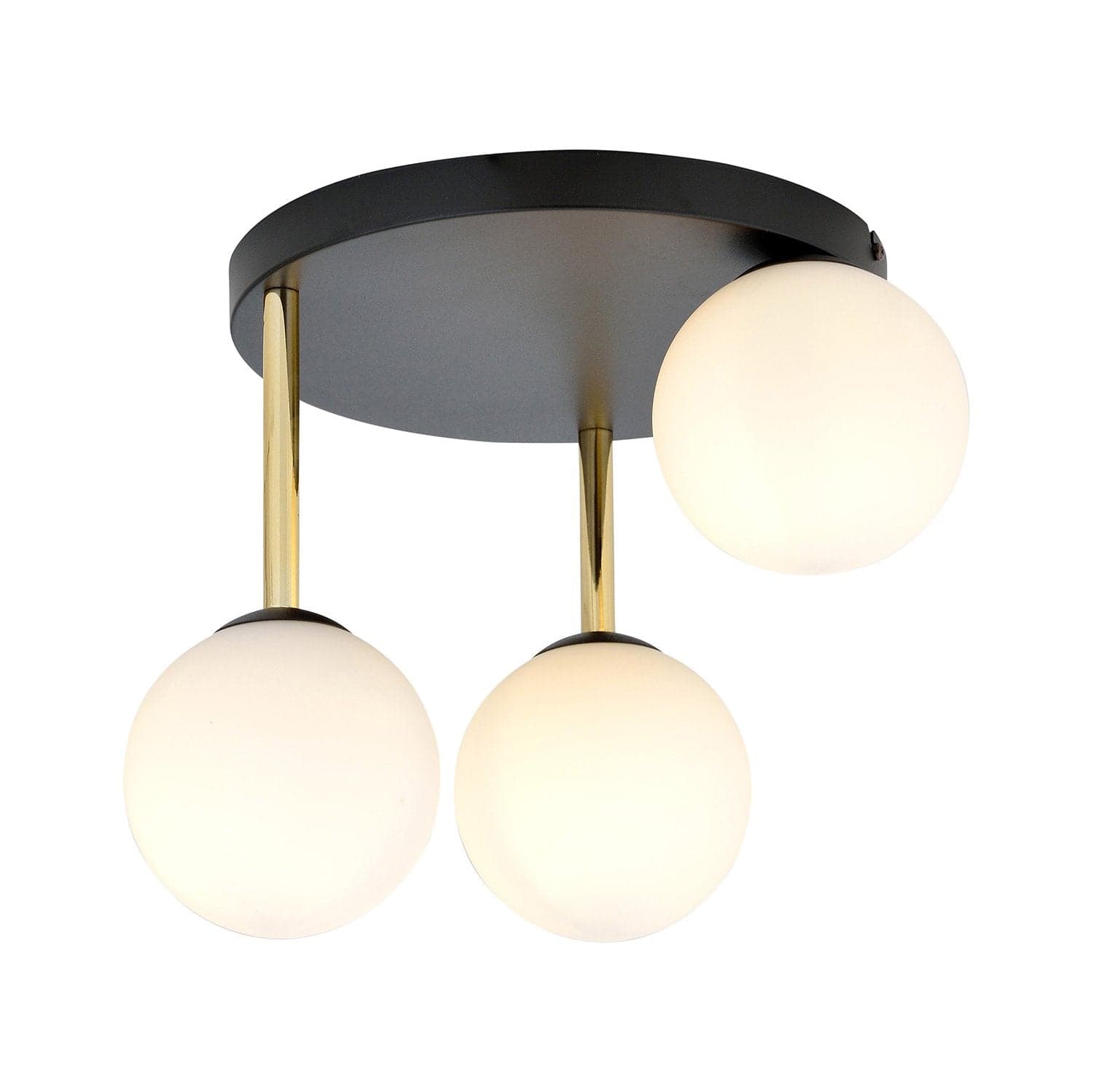 Plafoniera Contemporanea 3 Luci Dolce In Acciaio Nero Oro E Sfere Vetro Bianco in Plafoniere LuceArt - Montecorvino Pugliano, commercioVirtuoso.it