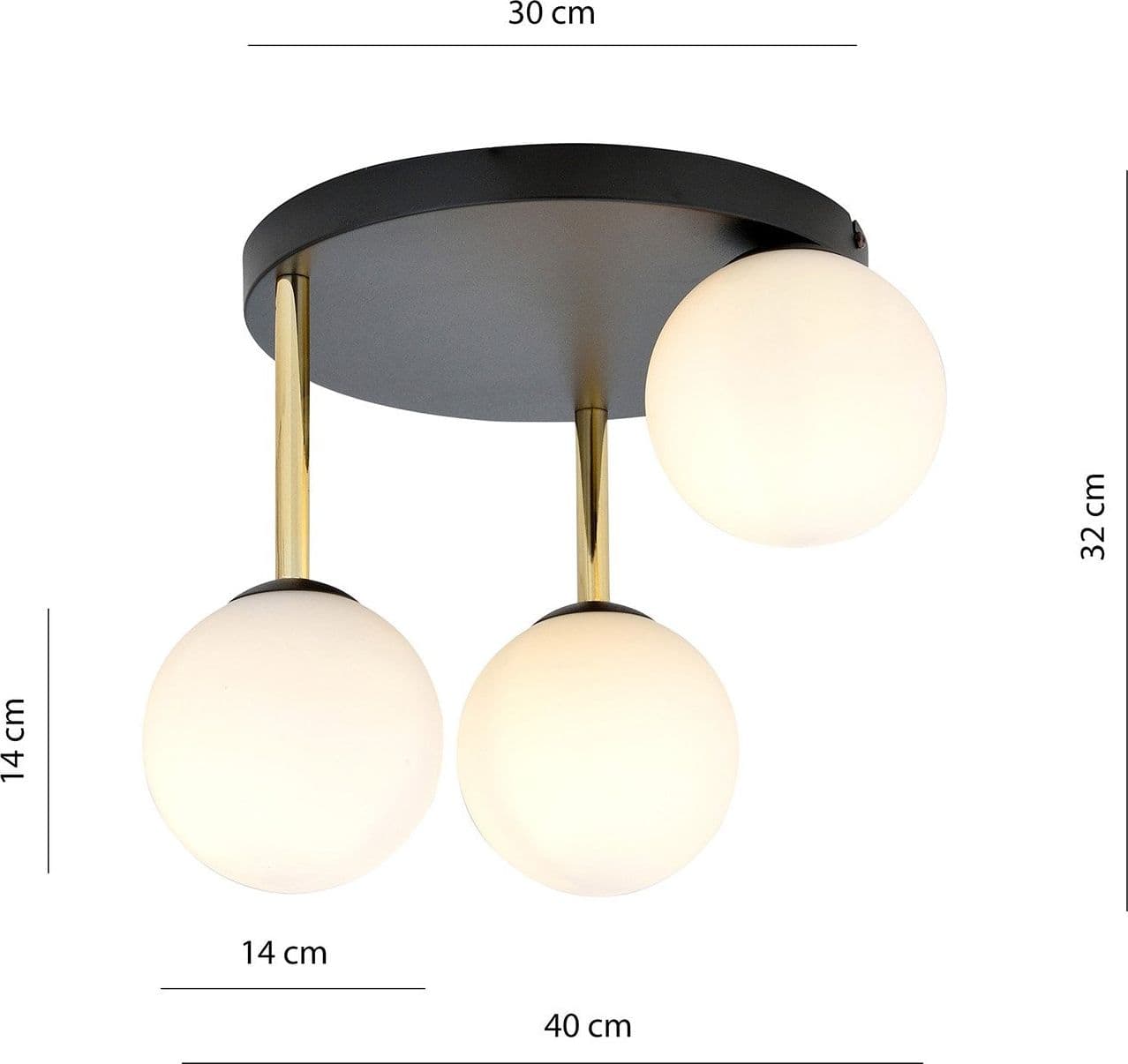 Plafoniera Contemporanea 3 Luci Dolce In Acciaio Nero Oro E Sfere Vetro Bianco in Plafoniere LuceArt - Montecorvino Pugliano, commercioVirtuoso.it