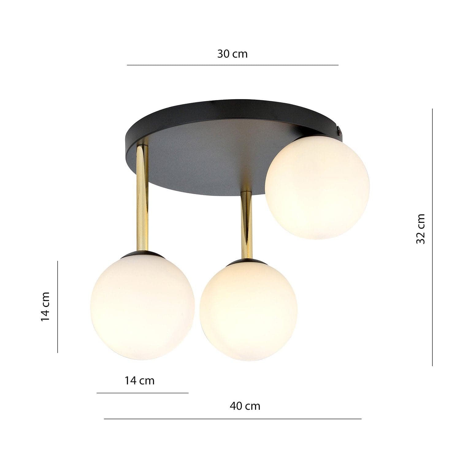 Plafoniera Contemporanea 3 Luci Dolce In Acciaio Nero Oro E Sfere Vetro Bianco in Plafoniere LuceArt - Montecorvino Pugliano, commercioVirtuoso.it