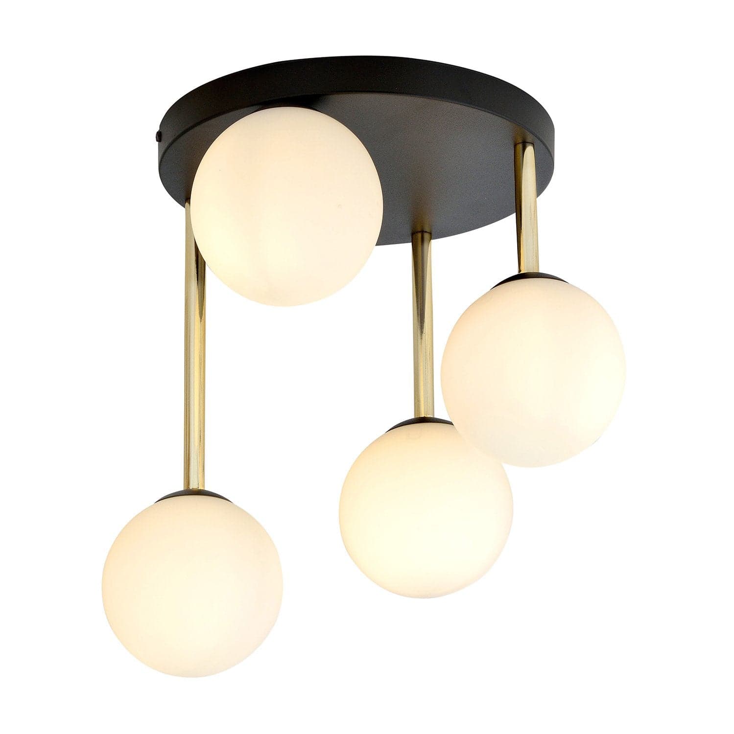 Plafoniera Contemporanea 4 Luci Dolce In Acciaio Nero Oro E Sfere Vetro Bianco in Lampadari LuceArt - Montecorvino Pugliano, commercioVirtuoso.it