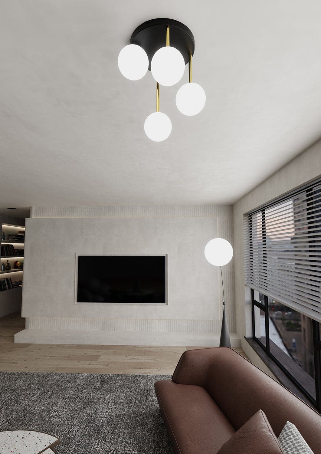Plafoniera Contemporanea 4 Luci Dolce In Acciaio Nero Oro E Sfere Vetro Bianco in Lampadari LuceArt - Montecorvino Pugliano, commercioVirtuoso.it