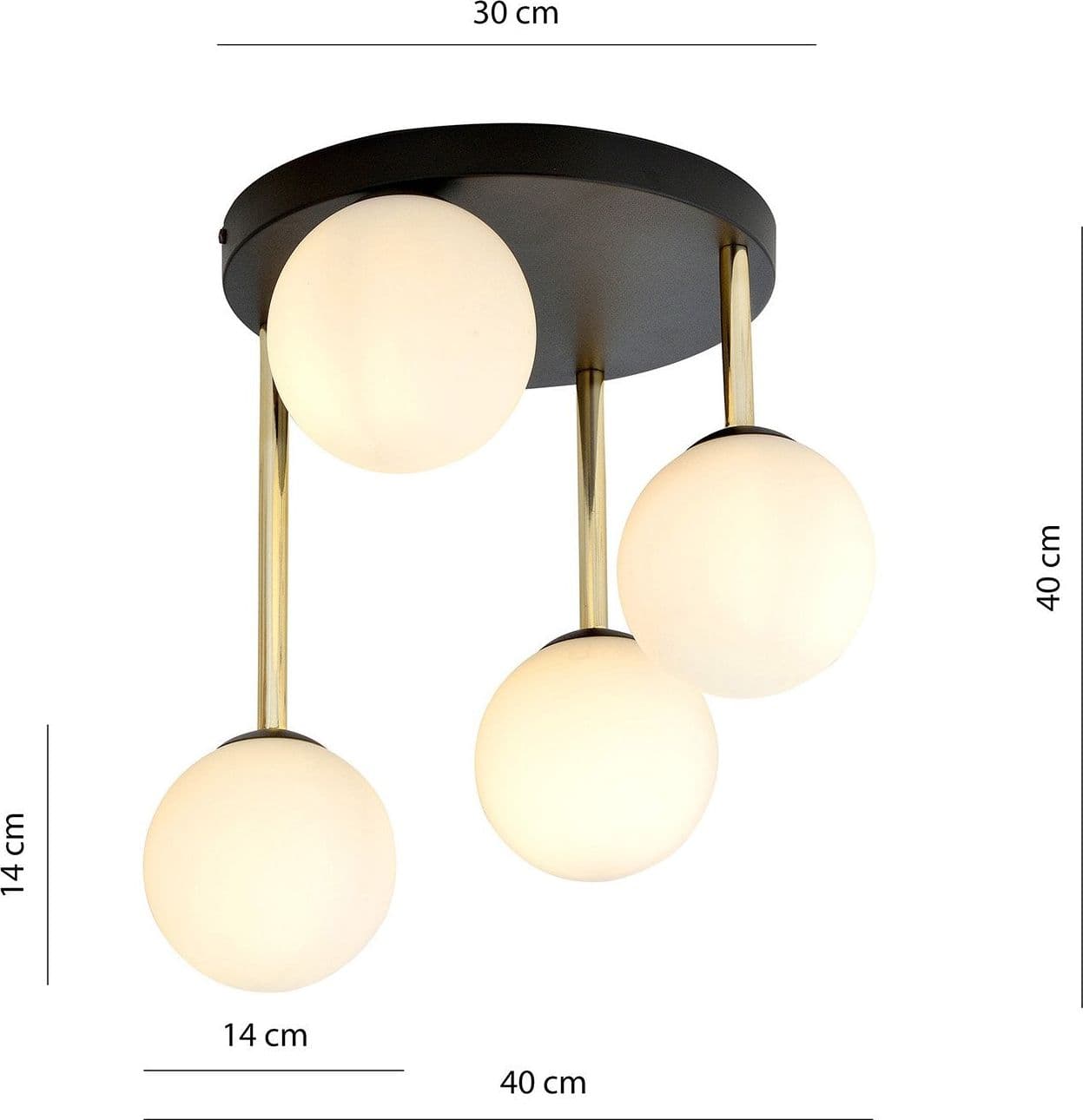 Plafoniera Contemporanea 4 Luci Dolce In Acciaio Nero Oro E Sfere Vetro Bianco in Lampadari LuceArt - Montecorvino Pugliano, commercioVirtuoso.it