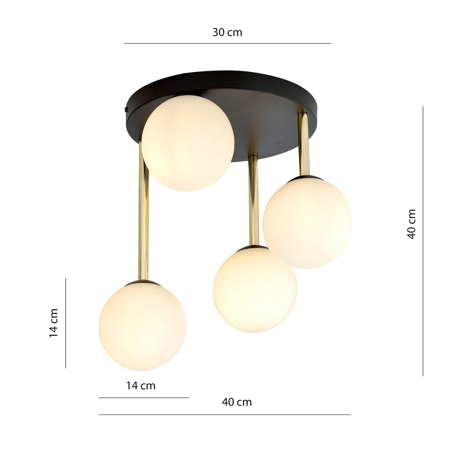 Plafoniera Contemporanea 4 Luci Dolce In Acciaio Nero Oro E Sfere Vetro Bianco in Lampadari LuceArt - Montecorvino Pugliano, commercioVirtuoso.it