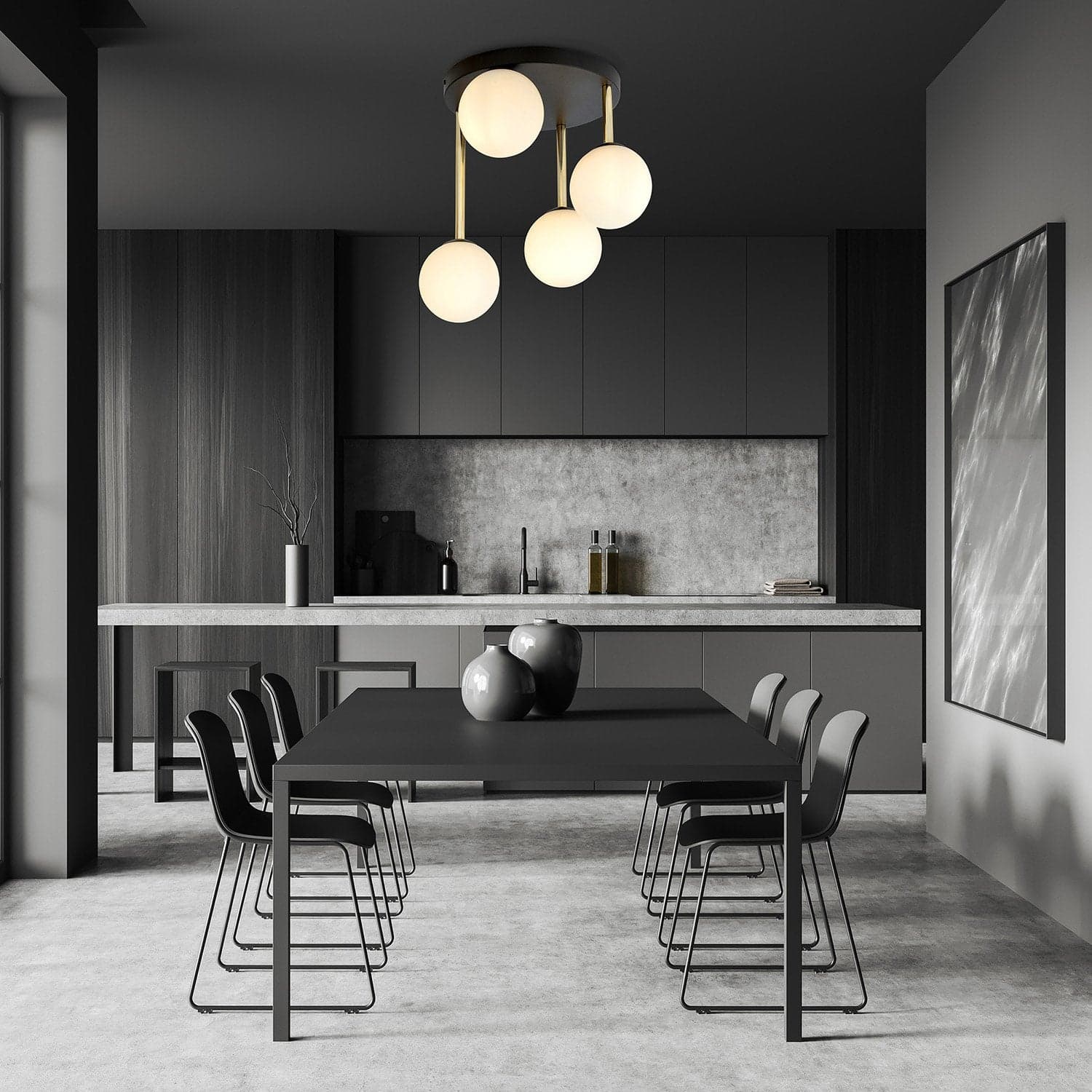 Plafoniera Contemporanea 4 Luci Dolce In Acciaio Nero Oro E Sfere Vetro Bianco in Lampadari LuceArt - Montecorvino Pugliano, commercioVirtuoso.it