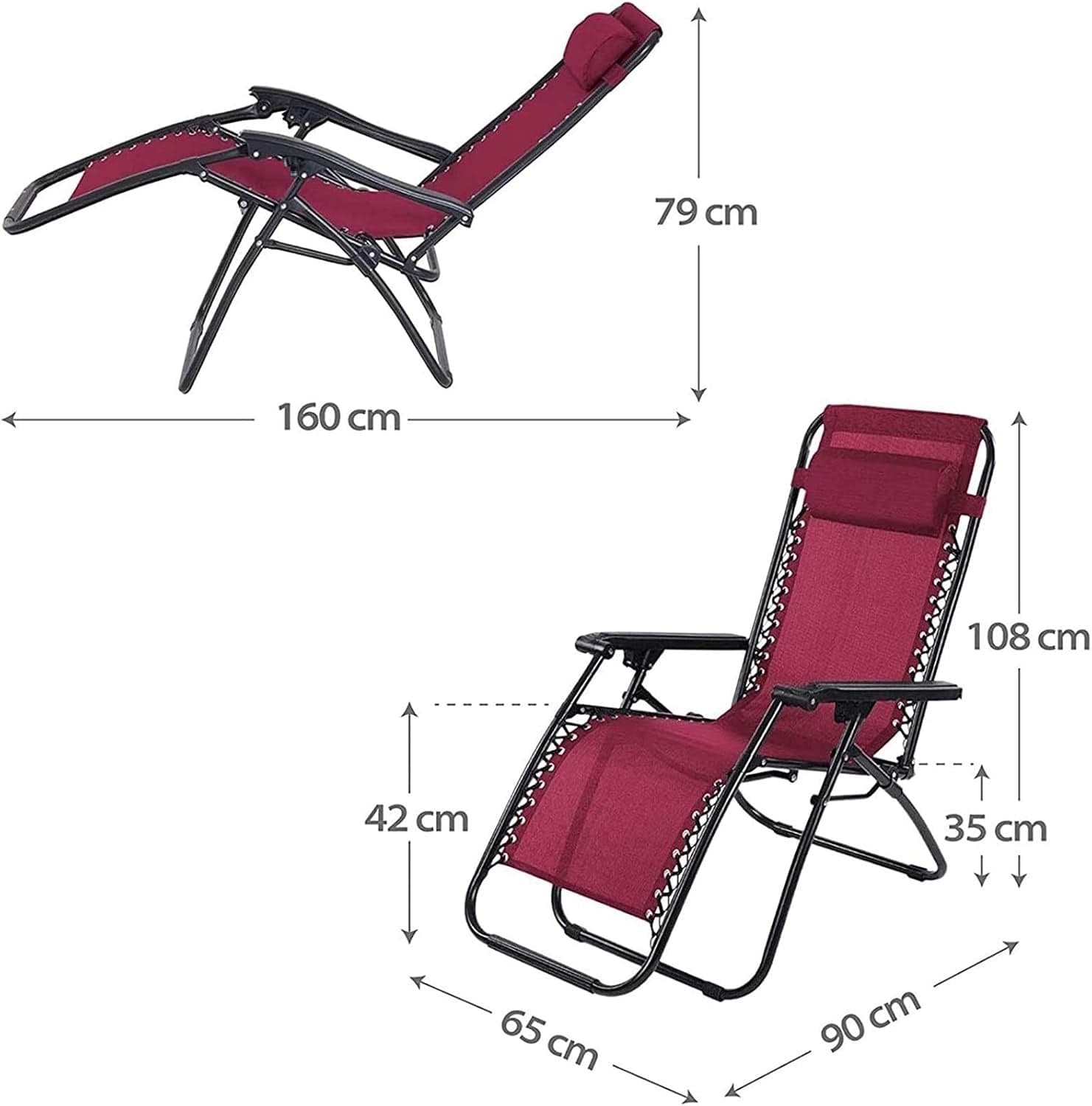 Sedia Sdraio Cordonata Gravità Zero Reclinabile Pieghevole Poggiatesta Rosso in Lettini Danyx - Casoria, commercioVirtuoso.it