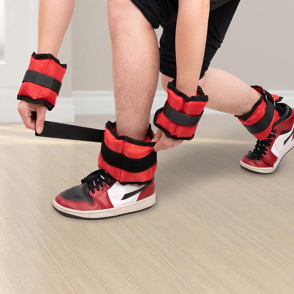 Kit 4 Pesi Allenamento Fitness 2KG+1KG Regolabili per Polsi e Caviglie Nero Rosso