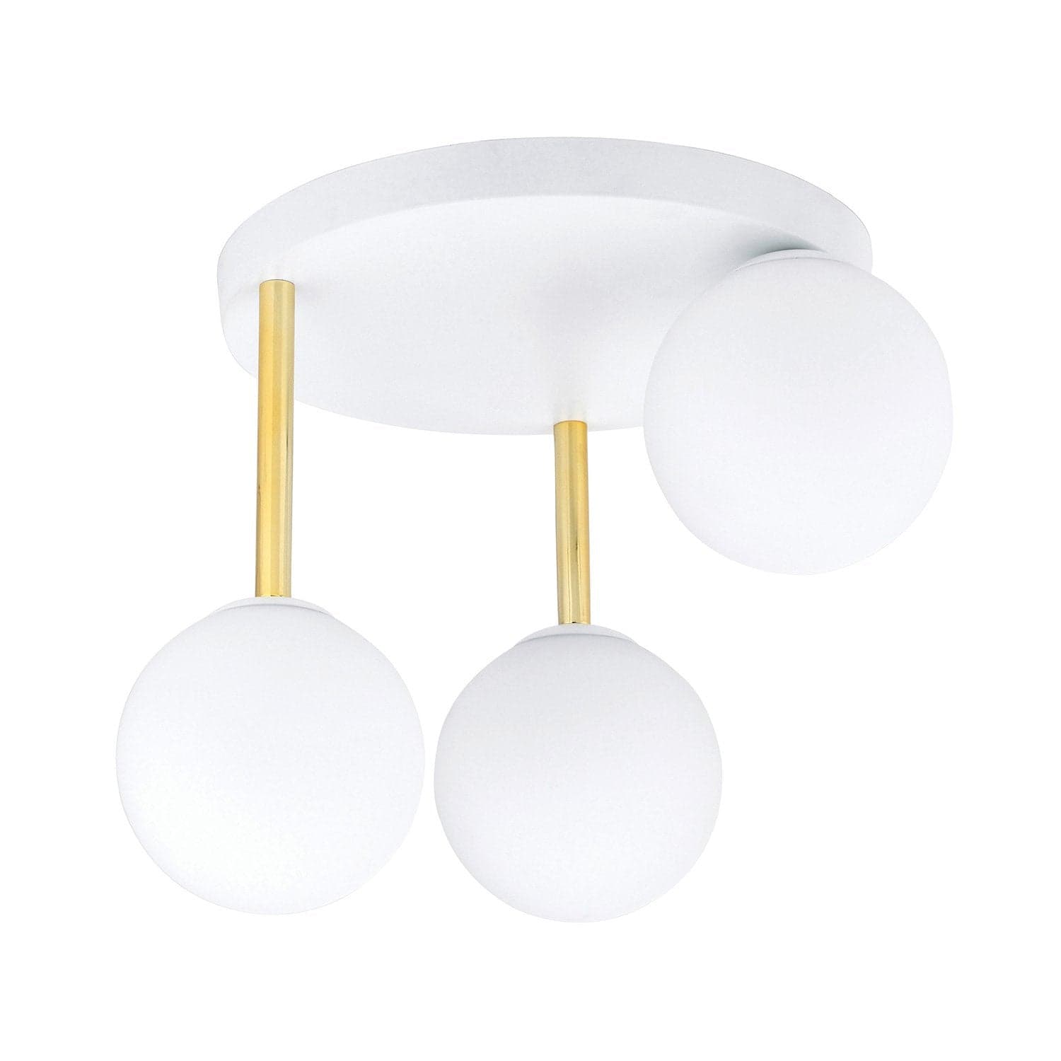 Plafoniera Contemporanea 3 Luci Dolce In Acciaio Bianco Oro E Sfere Vetro Bianco in Lampade a sospensione LuceArt - Montecorvino Pugliano, commercioVirtuoso.it