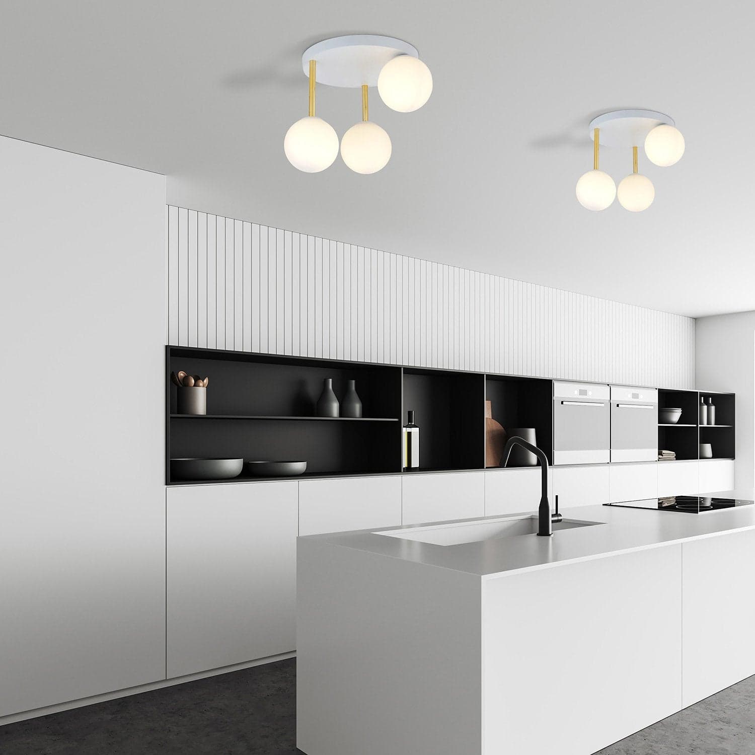 Plafoniera Contemporanea 3 Luci Dolce In Acciaio Bianco Oro E Sfere Vetro Bianco in Lampade a sospensione LuceArt - Montecorvino Pugliano, commercioVirtuoso.it