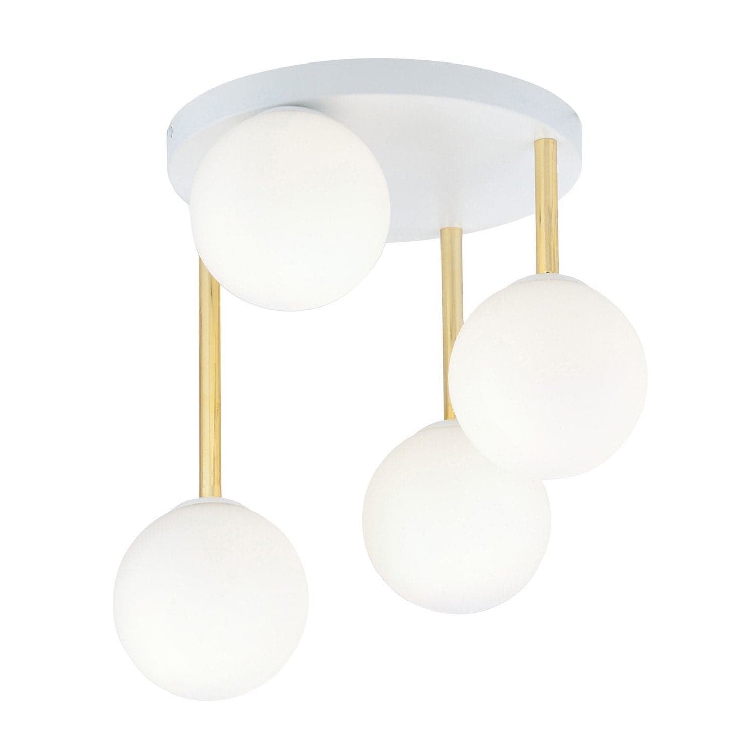 Plafoniera Contemporanea 4 Luci Dolce In Acciaio Bianco Oro E Sfere Vetro Bianco in Lampade a sospensione LuceArt - Montecorvino Pugliano, commercioVirtuoso.it