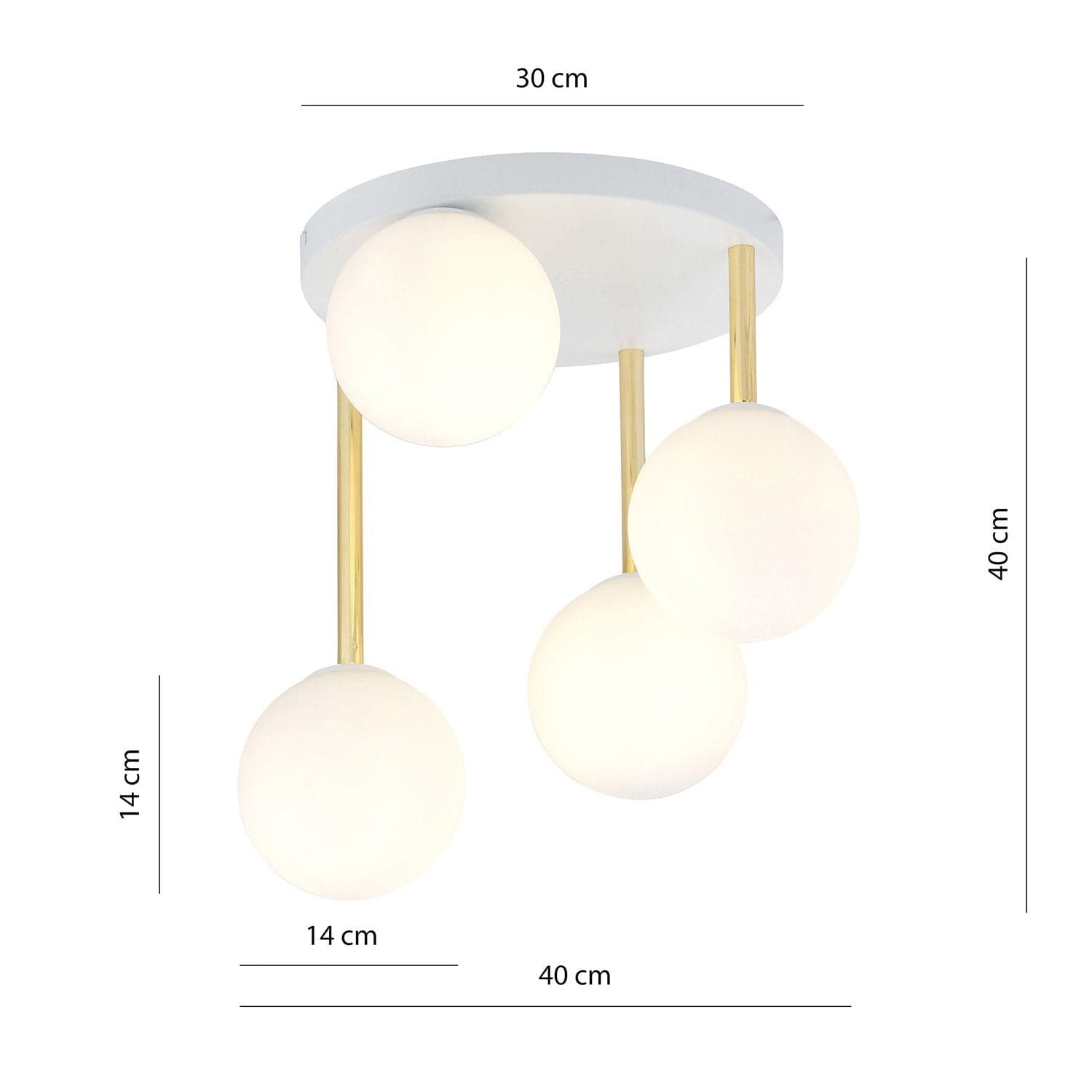 Plafoniera Contemporanea 4 Luci Dolce In Acciaio Bianco Oro E Sfere Vetro Bianco in Lampade a sospensione LuceArt - Montecorvino Pugliano, commercioVirtuoso.it
