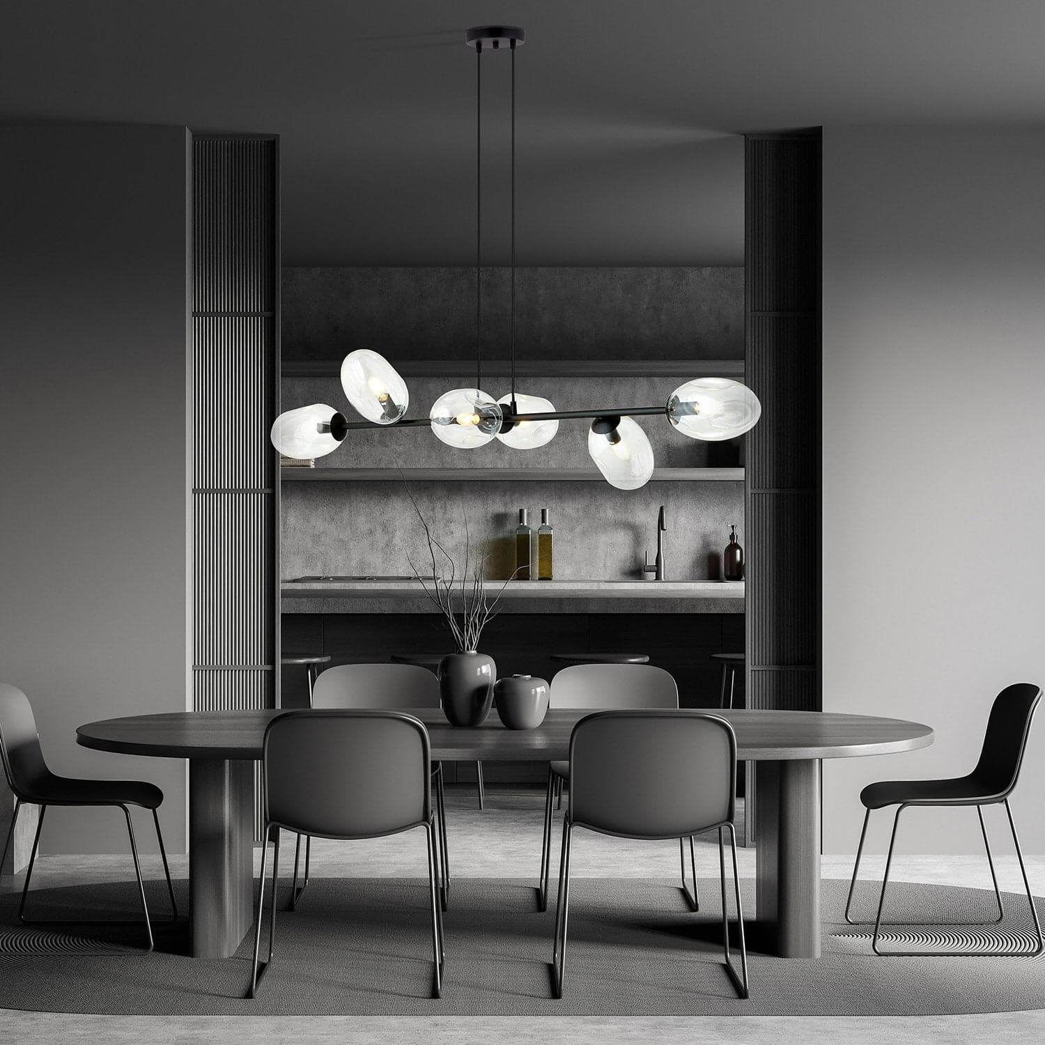 Sospensione Contemporanea 6 Luci Pandora In Acciaio Nero E Vetro Trasparente in Lampade a sospensione LuceArt - Montecorvino Pugliano, commercioVirtuoso.it