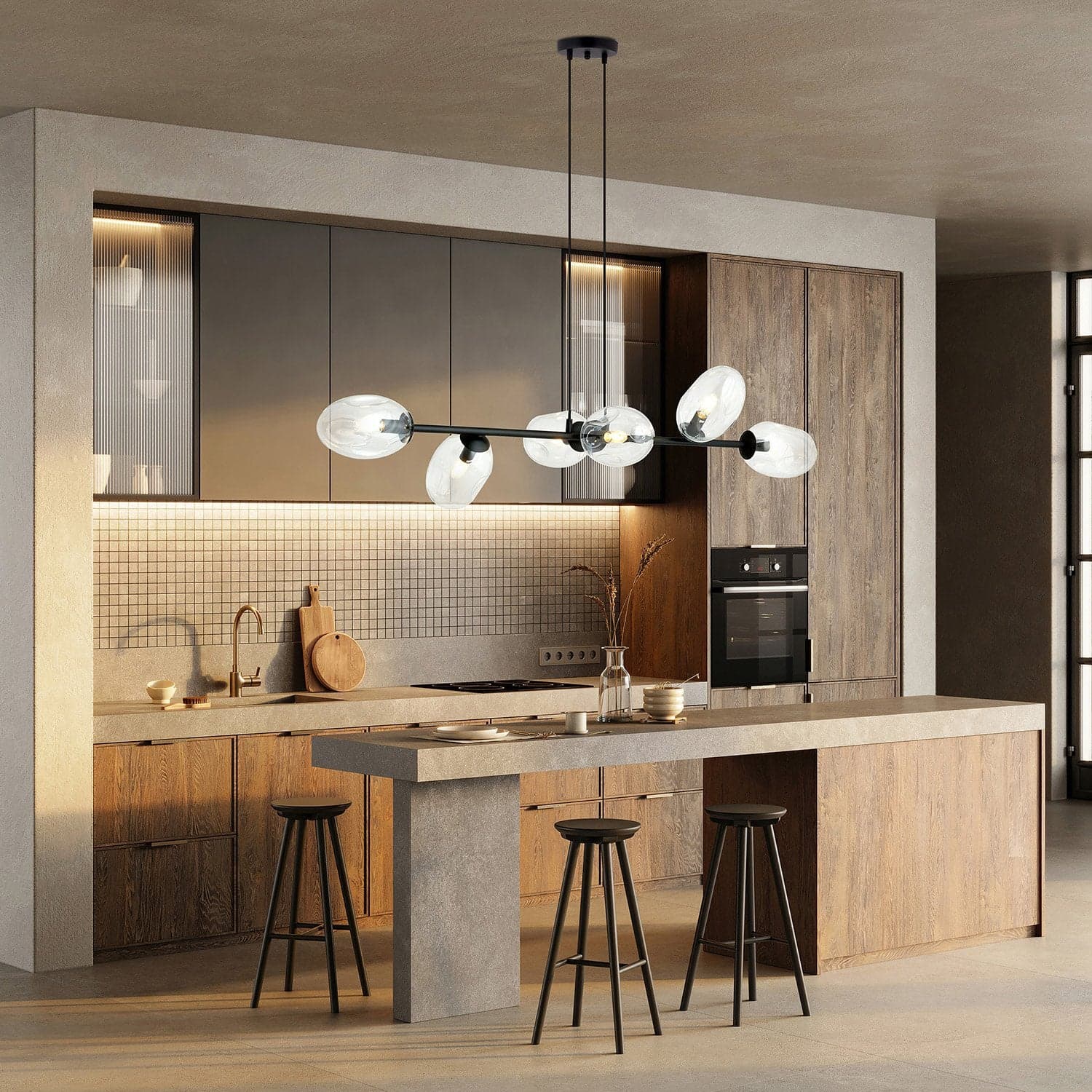 Sospensione Contemporanea 6 Luci Pandora In Acciaio Nero E Vetro Trasparente in Lampade a sospensione LuceArt - Montecorvino Pugliano, commercioVirtuoso.it