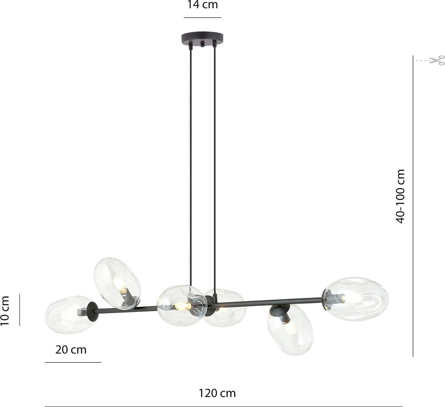 Sospensione Contemporanea 6 Luci Pandora In Acciaio Nero E Vetro Trasparente in Lampade a sospensione LuceArt - Montecorvino Pugliano, commercioVirtuoso.it