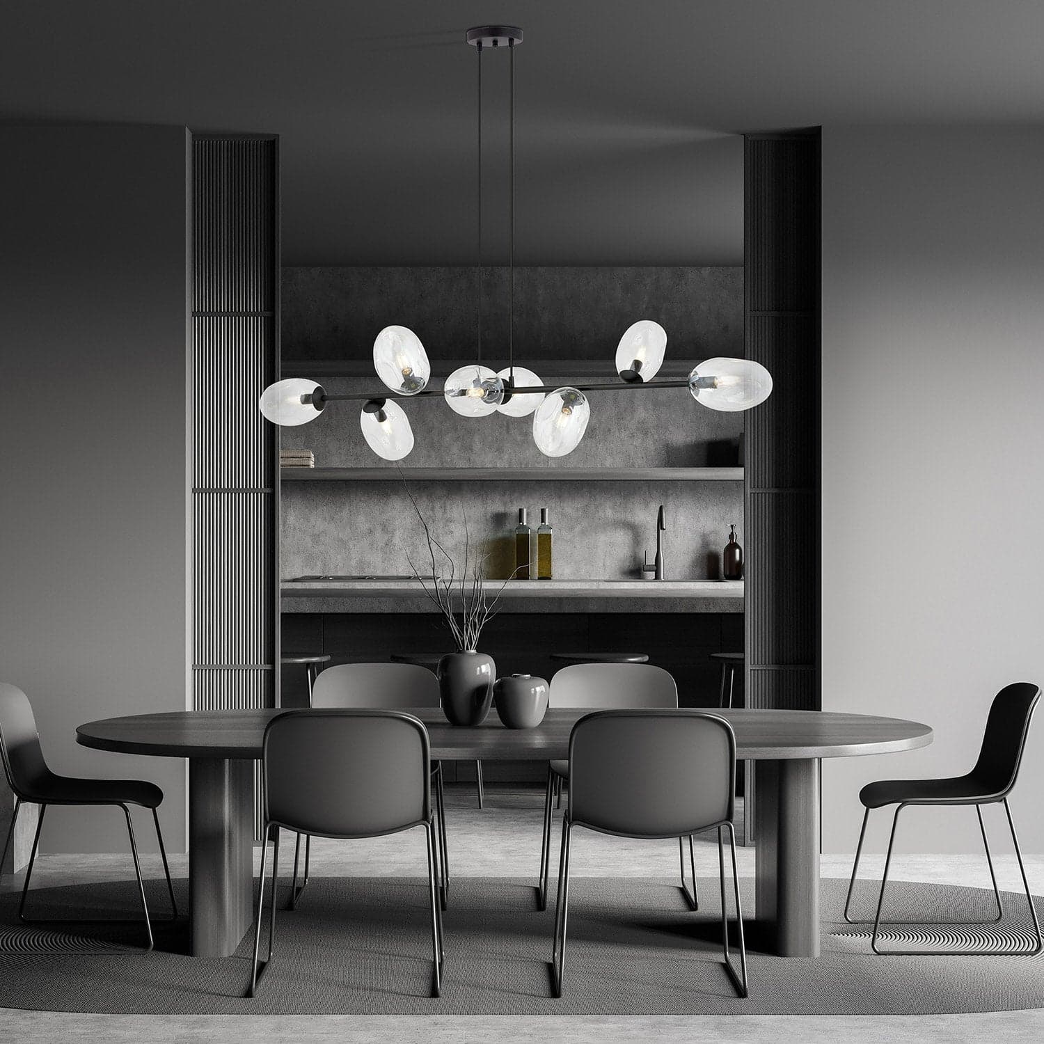 Sospensione Contemporanea 8 Luci Pandora In Acciaio Nero E Vetro Trasparente in Lampade a sospensione LuceArt - Montecorvino Pugliano, commercioVirtuoso.it