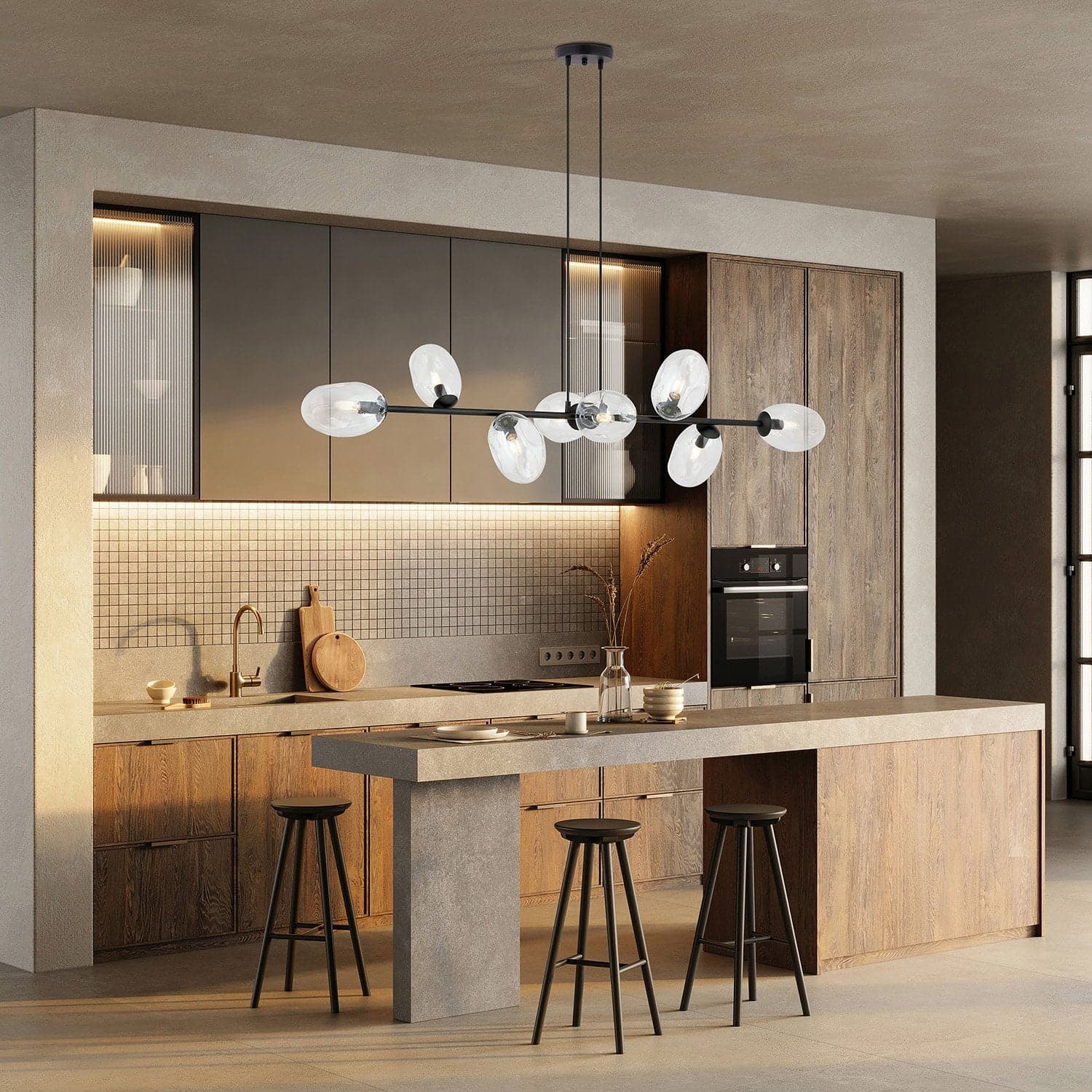 Sospensione Contemporanea 8 Luci Pandora In Acciaio Nero E Vetro Trasparente in Lampade a sospensione LuceArt - Montecorvino Pugliano, commercioVirtuoso.it