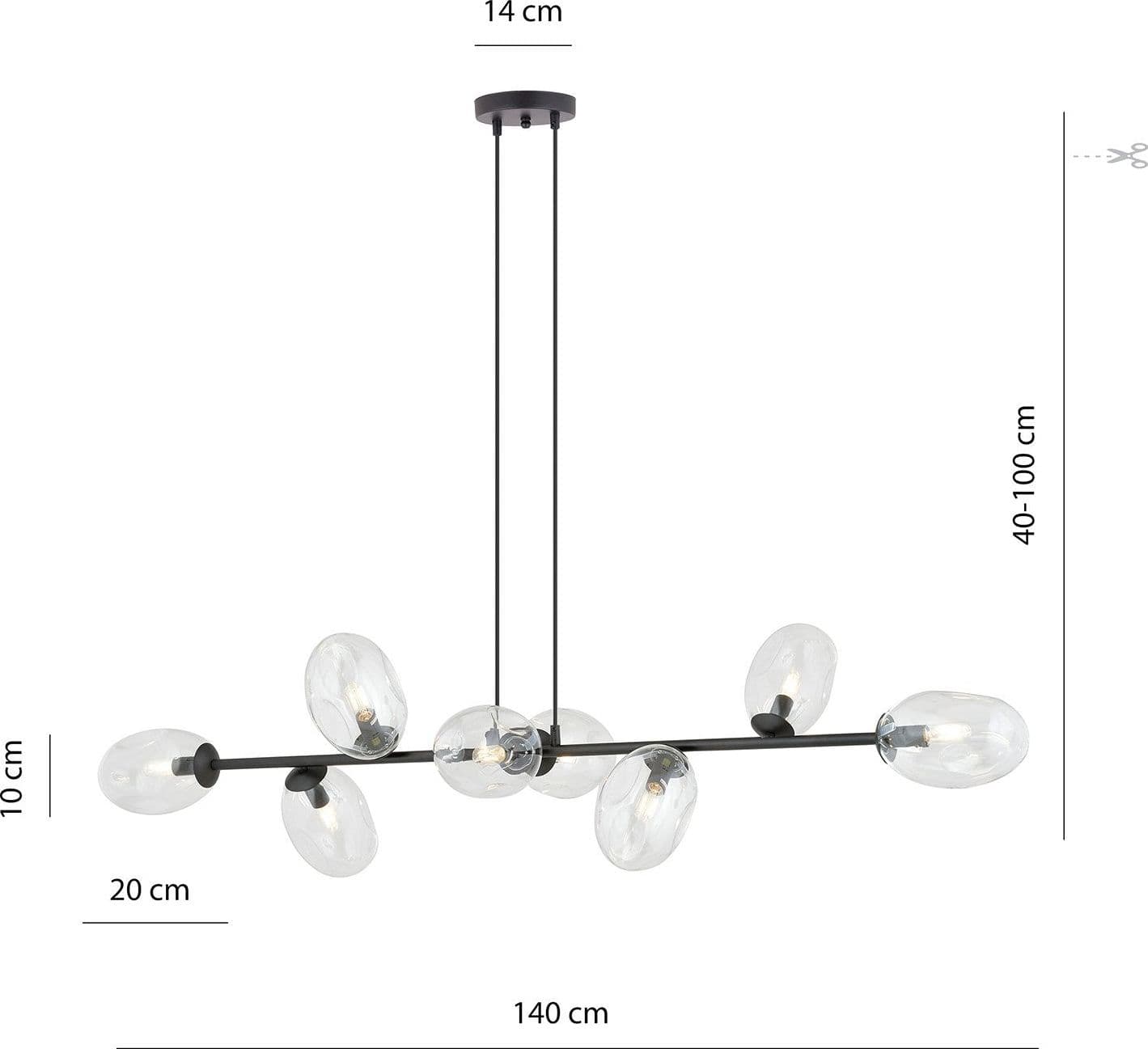 Sospensione Contemporanea 8 Luci Pandora In Acciaio Nero E Vetro Trasparente in Lampade a sospensione LuceArt - Montecorvino Pugliano, commercioVirtuoso.it