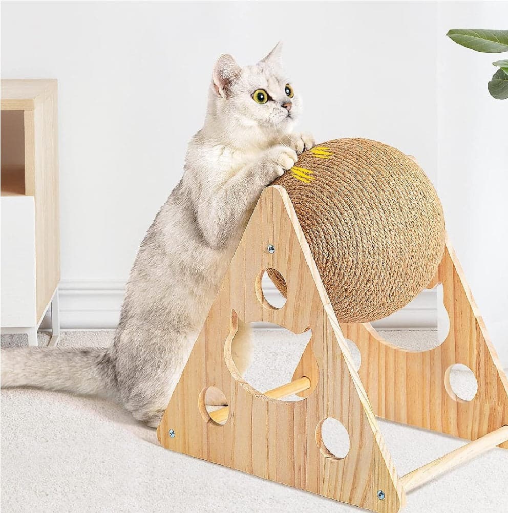 Tiragraffi Palla Girevole per Gatti, Sfera con Supporto e Sisal Naturale, 25x19cm