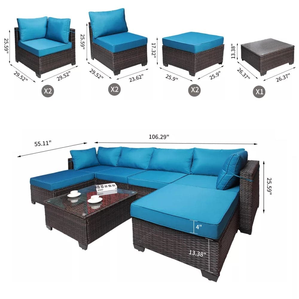 Set Divano Modulabile da Giardino in Polyrattan Cuscini Sfoderabili Blu Tavolino in Divanetti Danyx - Casoria, commercioVirtuoso.it