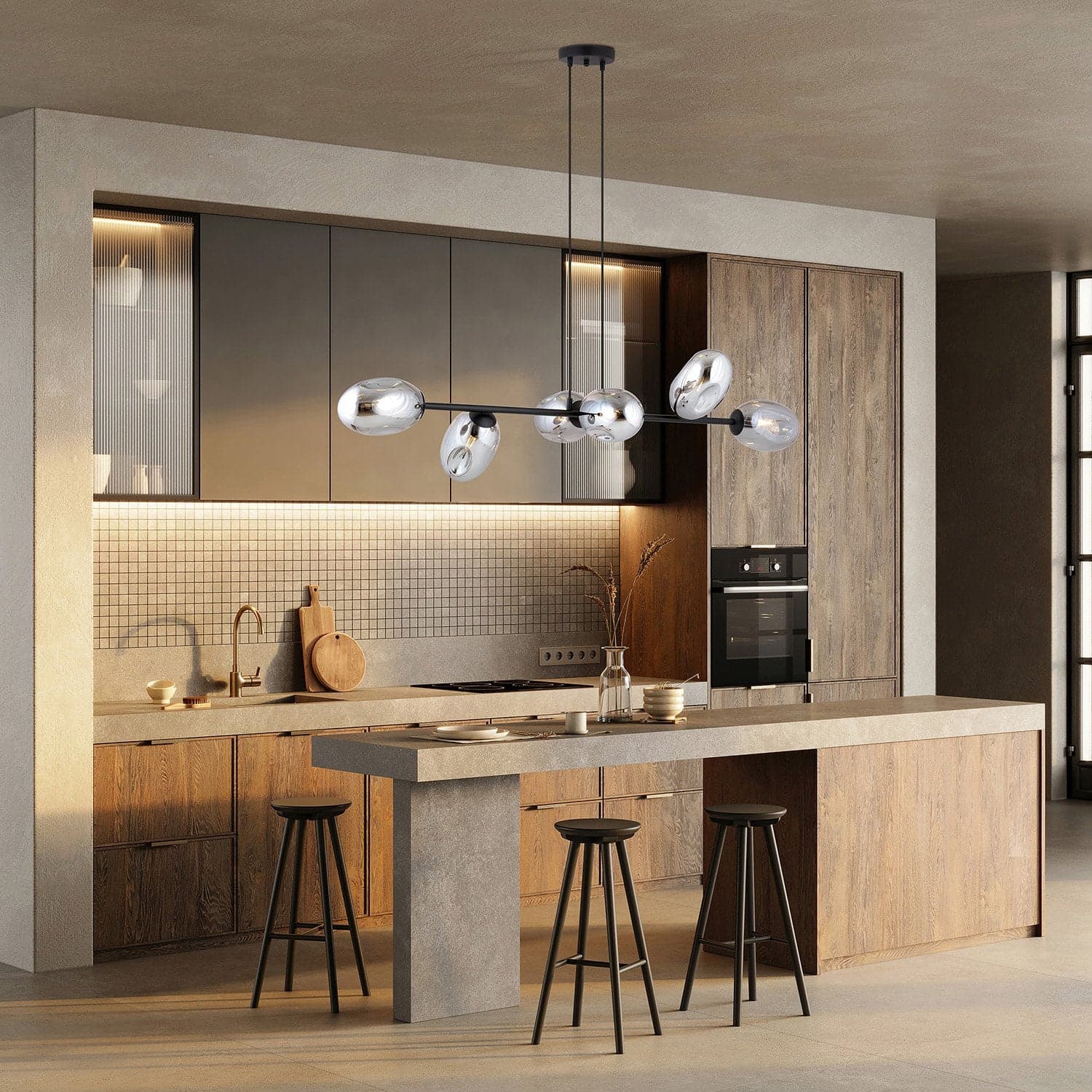 Sospensione Contemporanea 6 Luci Pandora In Acciaio Nero E Vetro Fumè in Lampade a sospensione LuceArt - Montecorvino Pugliano, commercioVirtuoso.it