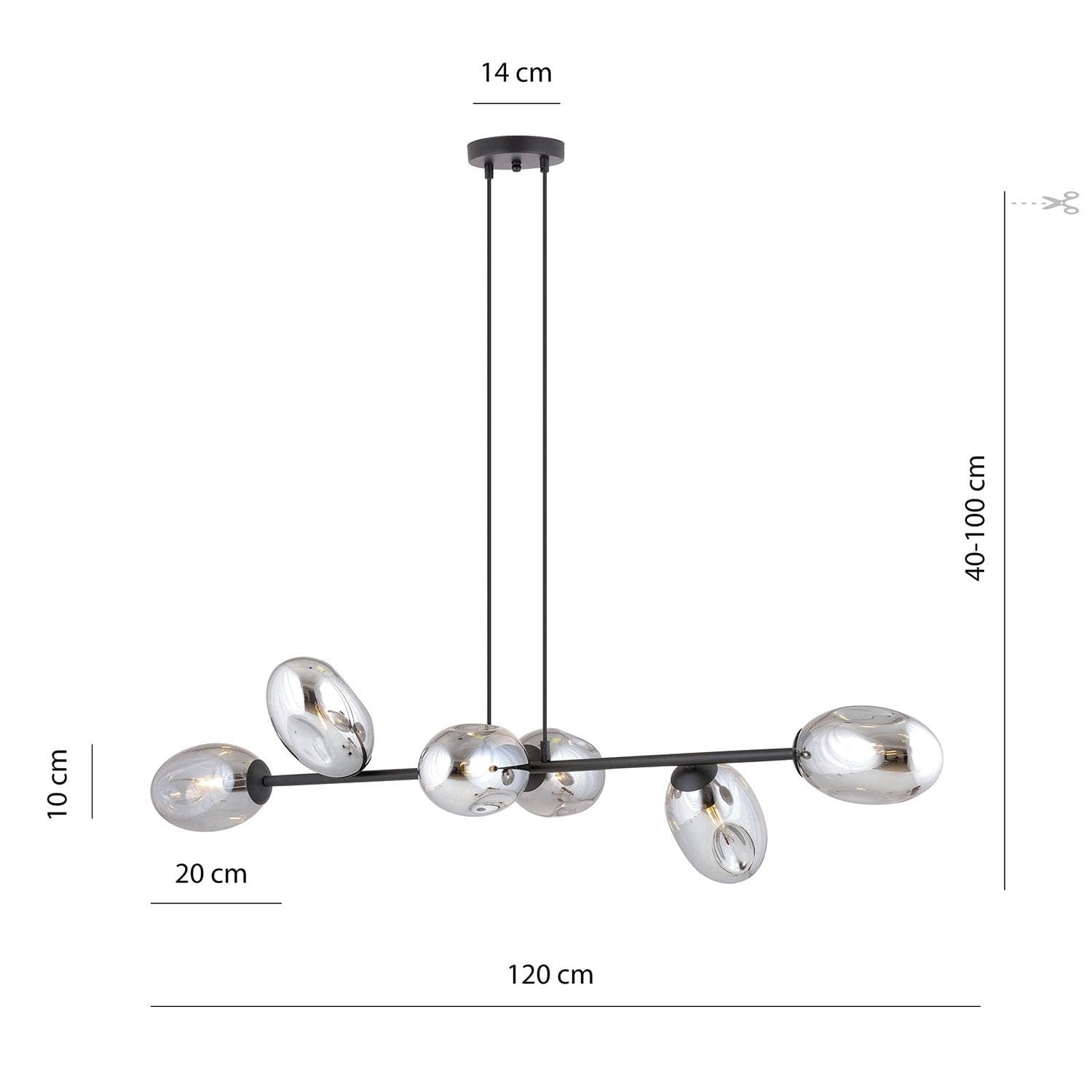 Sospensione Contemporanea 6 Luci Pandora In Acciaio Nero E Vetro Fumè in Lampade a sospensione LuceArt - Montecorvino Pugliano, commercioVirtuoso.it