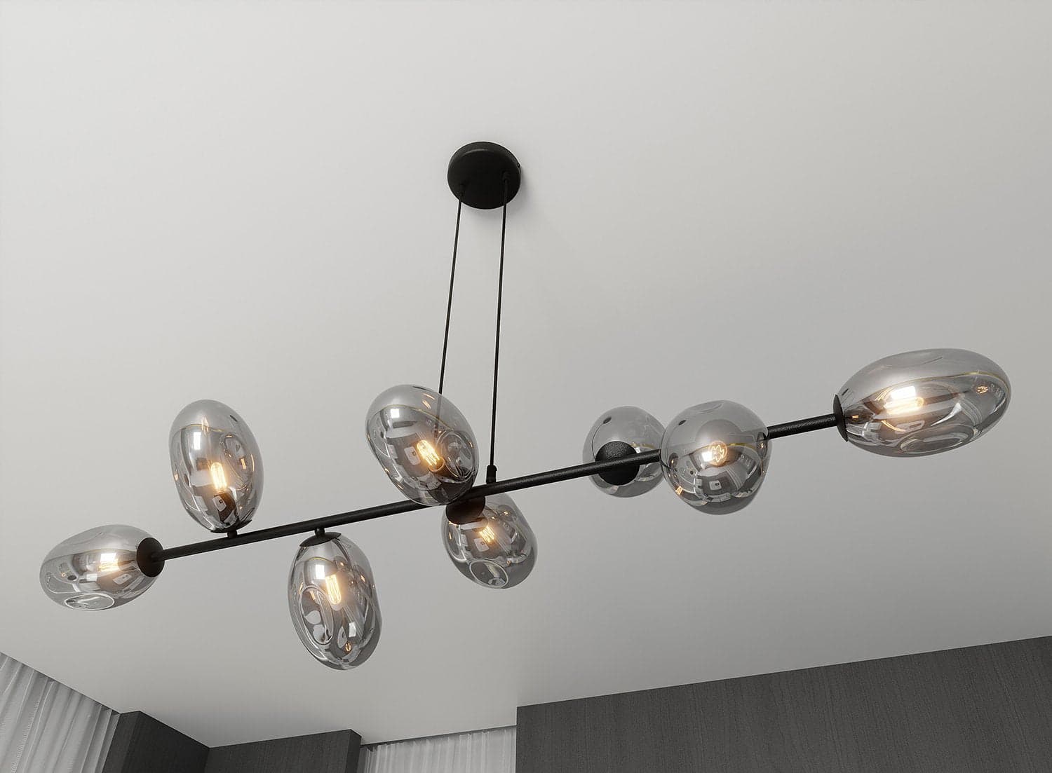 Sospensione Contemporanea 8 Luci Pandora In Acciaio Nero E Vetro Fumè in Lampade a sospensione LuceArt - Montecorvino Pugliano, commercioVirtuoso.it