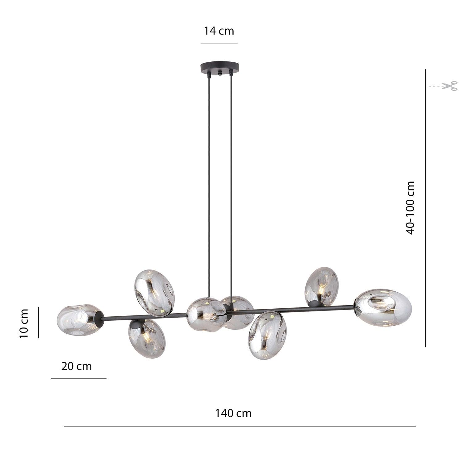 Sospensione Contemporanea 8 Luci Pandora In Acciaio Nero E Vetro Fumè in Lampade a sospensione LuceArt - Montecorvino Pugliano, commercioVirtuoso.it