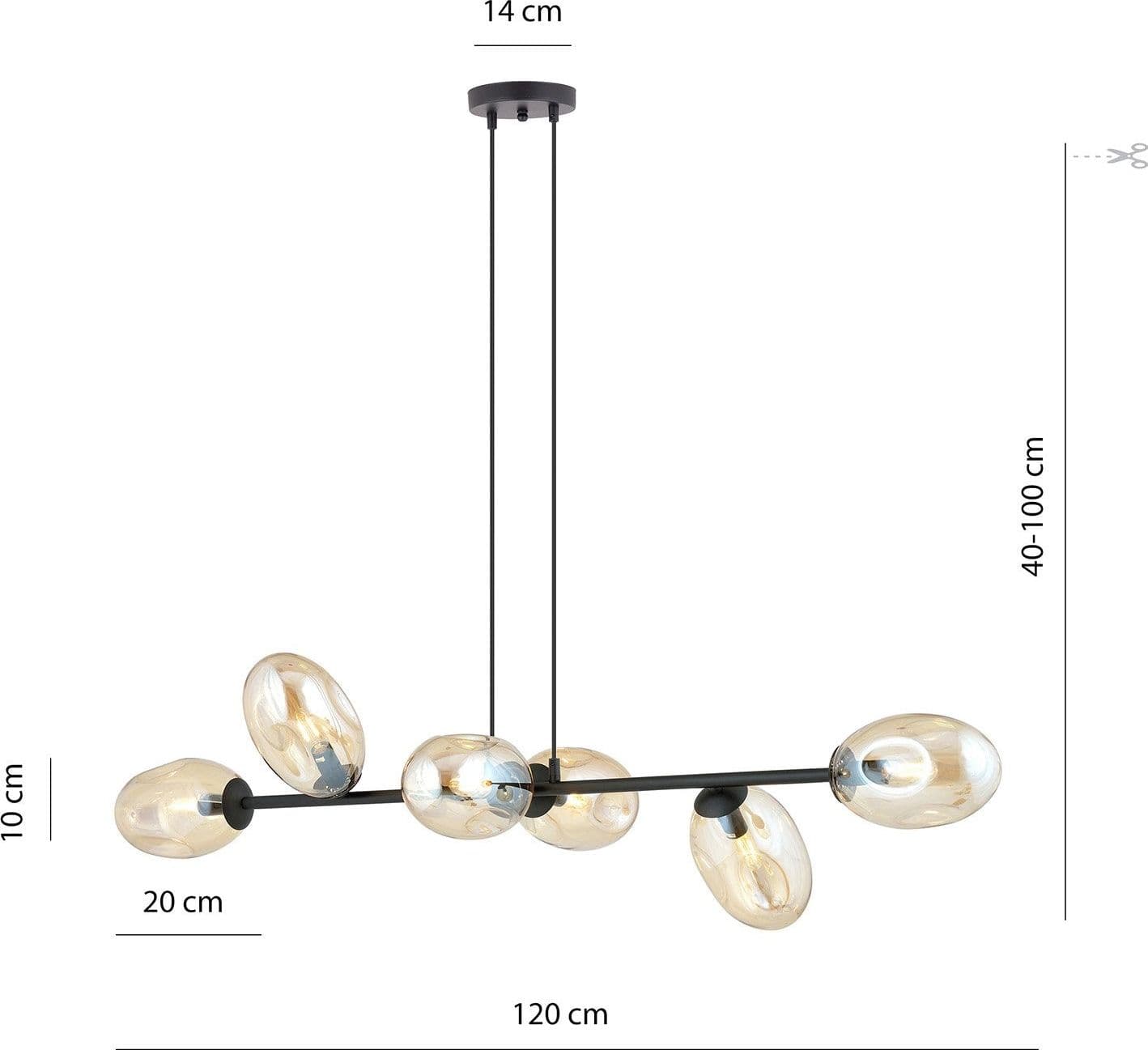 Sospensione Contemporanea 6 Luci Pandora In Acciaio Nero E Vetro Ambra in Lampade a sospensione LuceArt - Montecorvino Pugliano, commercioVirtuoso.it
