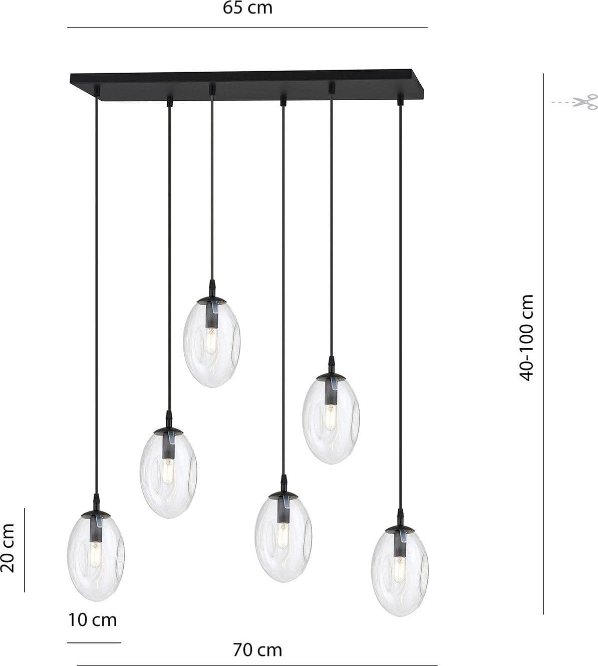 Sospensione Minimal 6 Luci Astral Acciaio Nero E Vetro Trasparente in Lampade a sospensione LuceArt - Montecorvino Pugliano, commercioVirtuoso.it