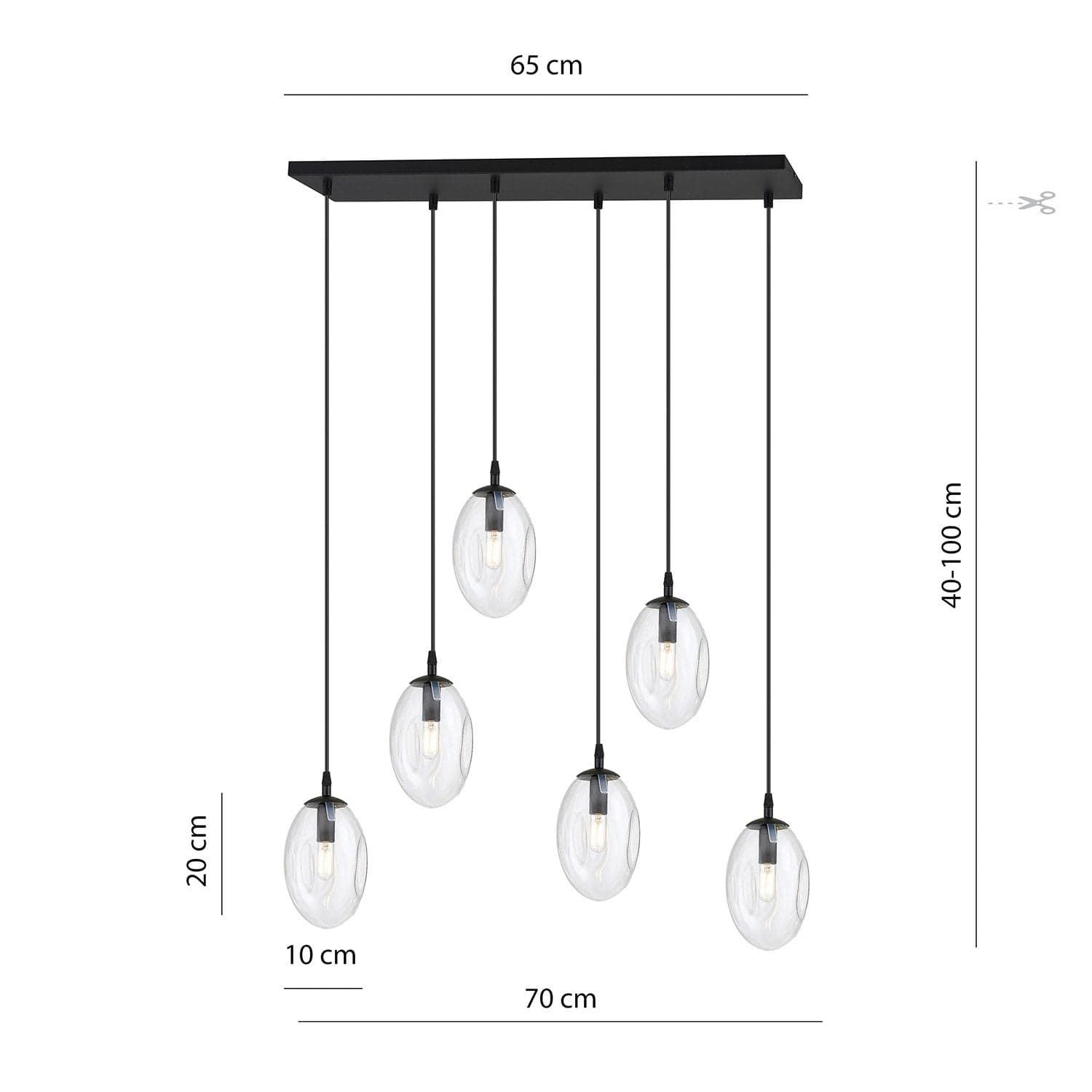 Sospensione Minimal 6 Luci Astral Acciaio Nero E Vetro Trasparente in Lampade a sospensione LuceArt - Montecorvino Pugliano, commercioVirtuoso.it
