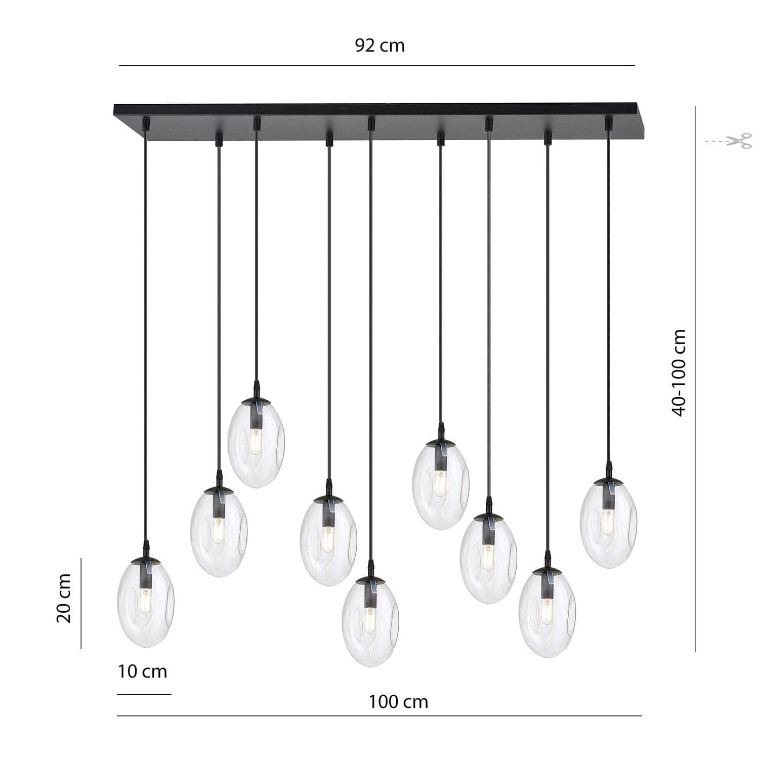Sospensione Minimal 9 Luci Astral Acciaio Nero E Vetro Trasparente in Lampade a sospensione LuceArt - Montecorvino Pugliano, commercioVirtuoso.it