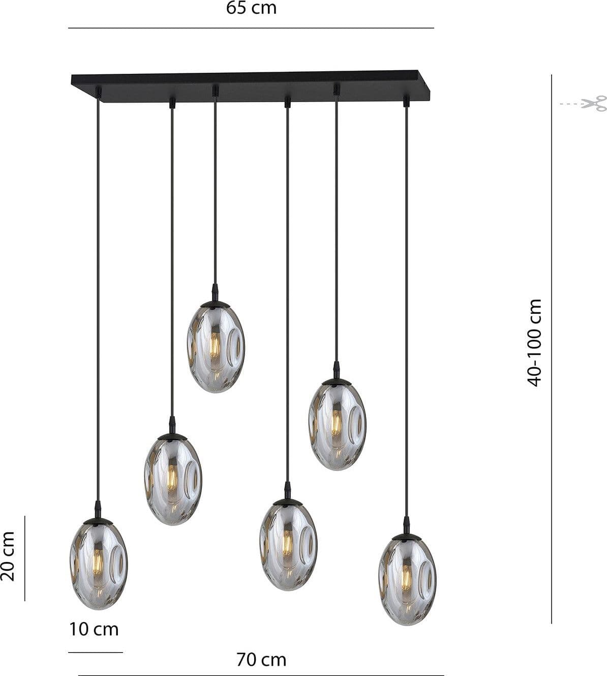 Sospensione Minimal 6 Luci Astral Acciaio Nero E Vetro Fumè in Lampade a sospensione LuceArt - Montecorvino Pugliano, commercioVirtuoso.it