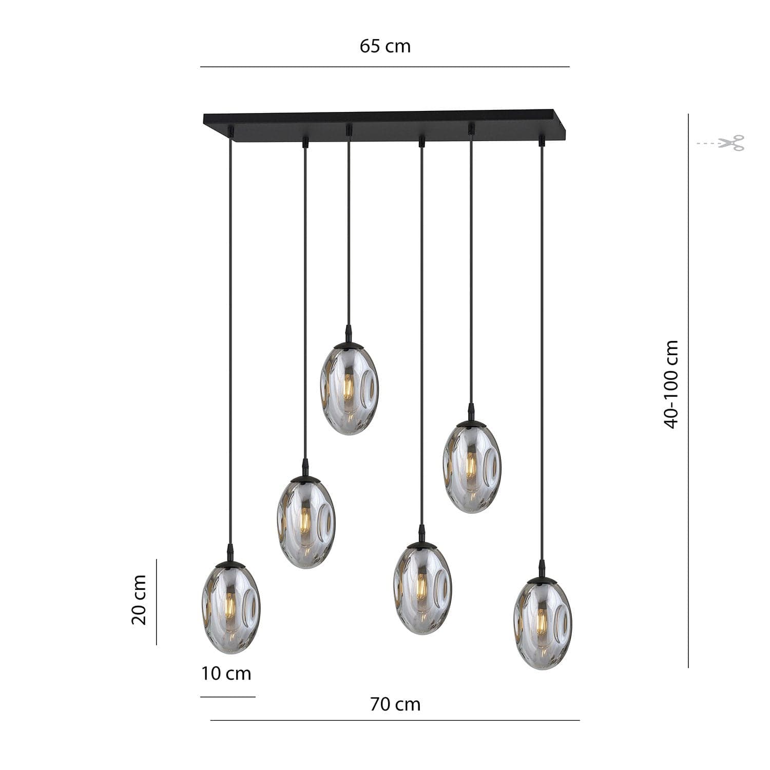 Sospensione Minimal 6 Luci Astral Acciaio Nero E Vetro Fumè in Lampade a sospensione LuceArt - Montecorvino Pugliano, commercioVirtuoso.it
