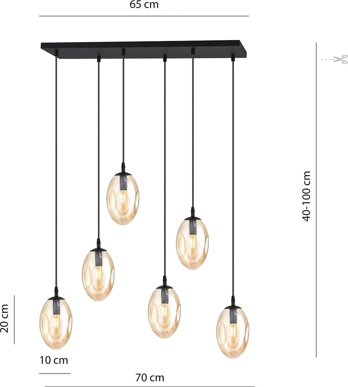 Sospensione Minimal 6 Luci Astral Acciaio Nero E Vetro Ambra in Lampade a sospensione LuceArt - Montecorvino Pugliano, commercioVirtuoso.it