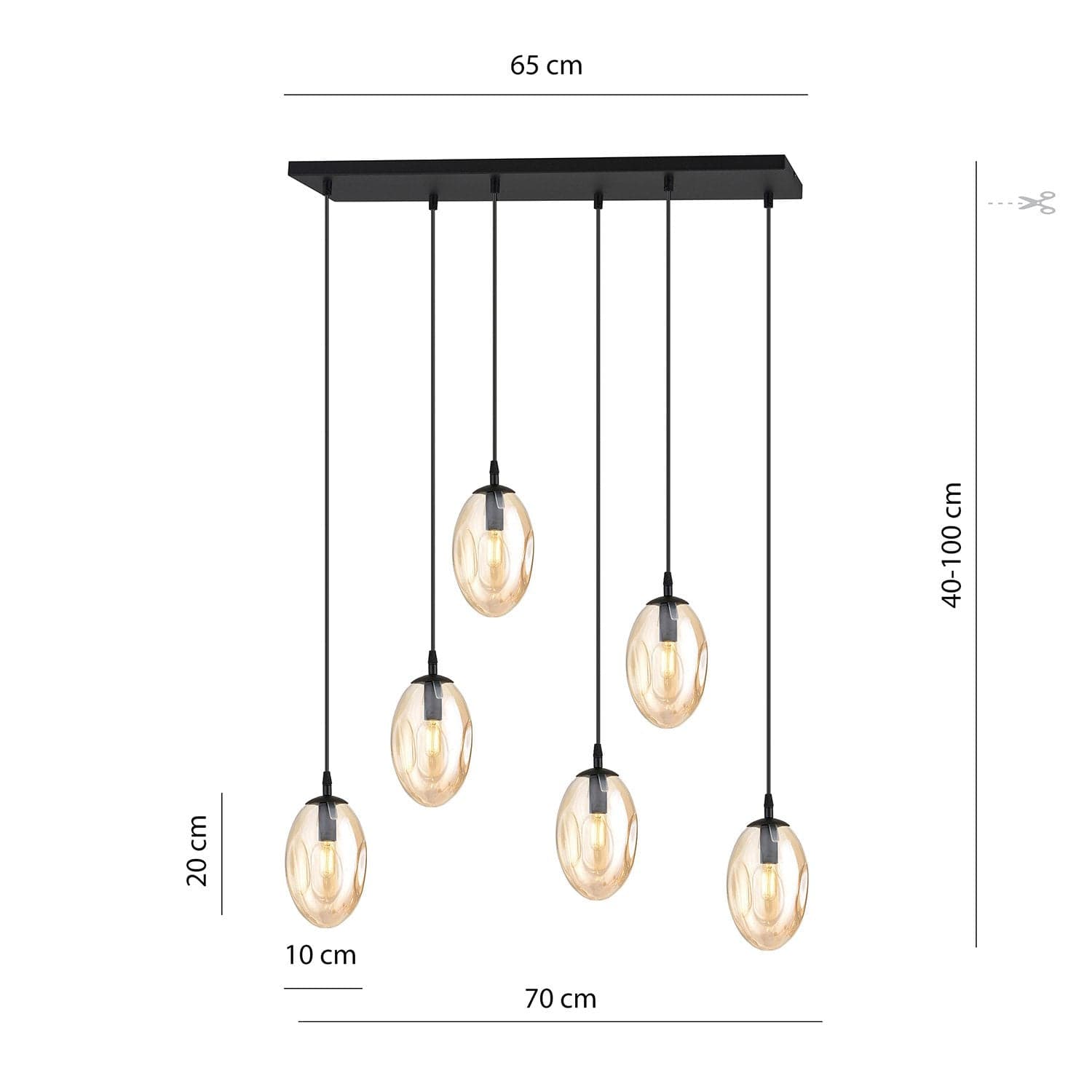 Sospensione Minimal 6 Luci Astral Acciaio Nero E Vetro Ambra in Lampade a sospensione LuceArt - Montecorvino Pugliano, commercioVirtuoso.it