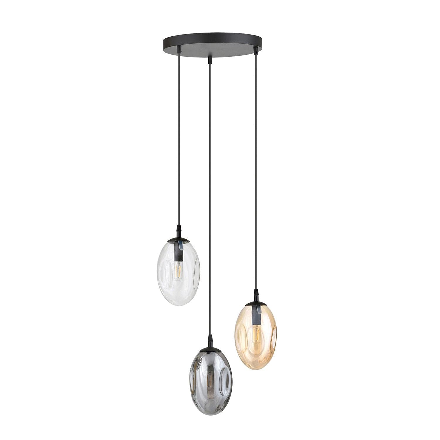 Sospensione Minimal 3 Luci Astral Acciaio Nero E Vetro Ambra, Fumè E Trasparente in Lampade a sospensione LuceArt - Montecorvino Pugliano, commercioVirtuoso.it
