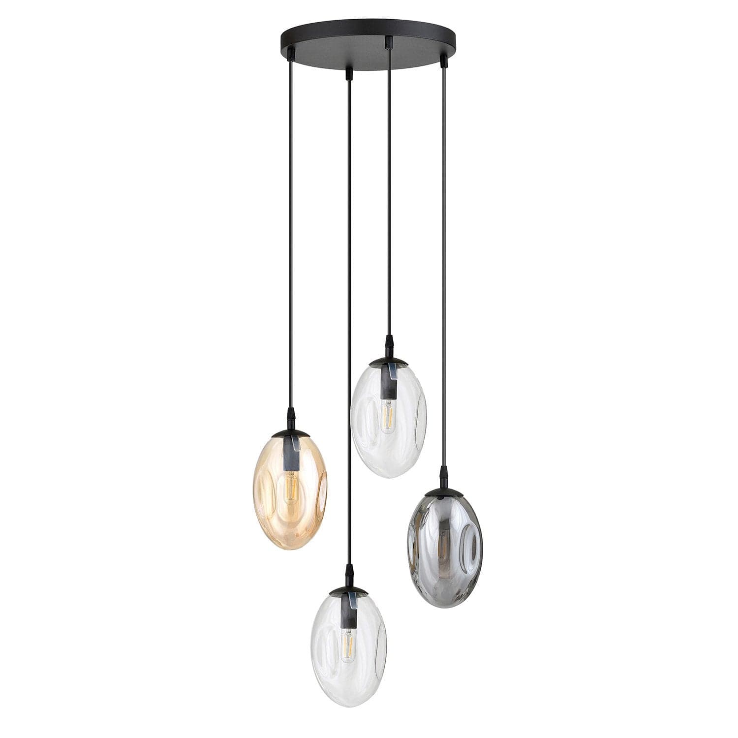 Sospensione Minimal 4 Luci Astral Acciaio Nero E Vetro Ambra, Fumè E Trasparente in Lampade a sospensione LuceArt - Montecorvino Pugliano, commercioVirtuoso.it