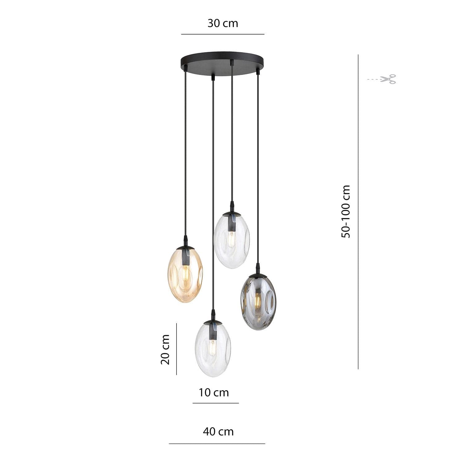 Sospensione Minimal 4 Luci Astral Acciaio Nero E Vetro Ambra, Fumè E Trasparente in Lampade a sospensione LuceArt - Montecorvino Pugliano, commercioVirtuoso.it