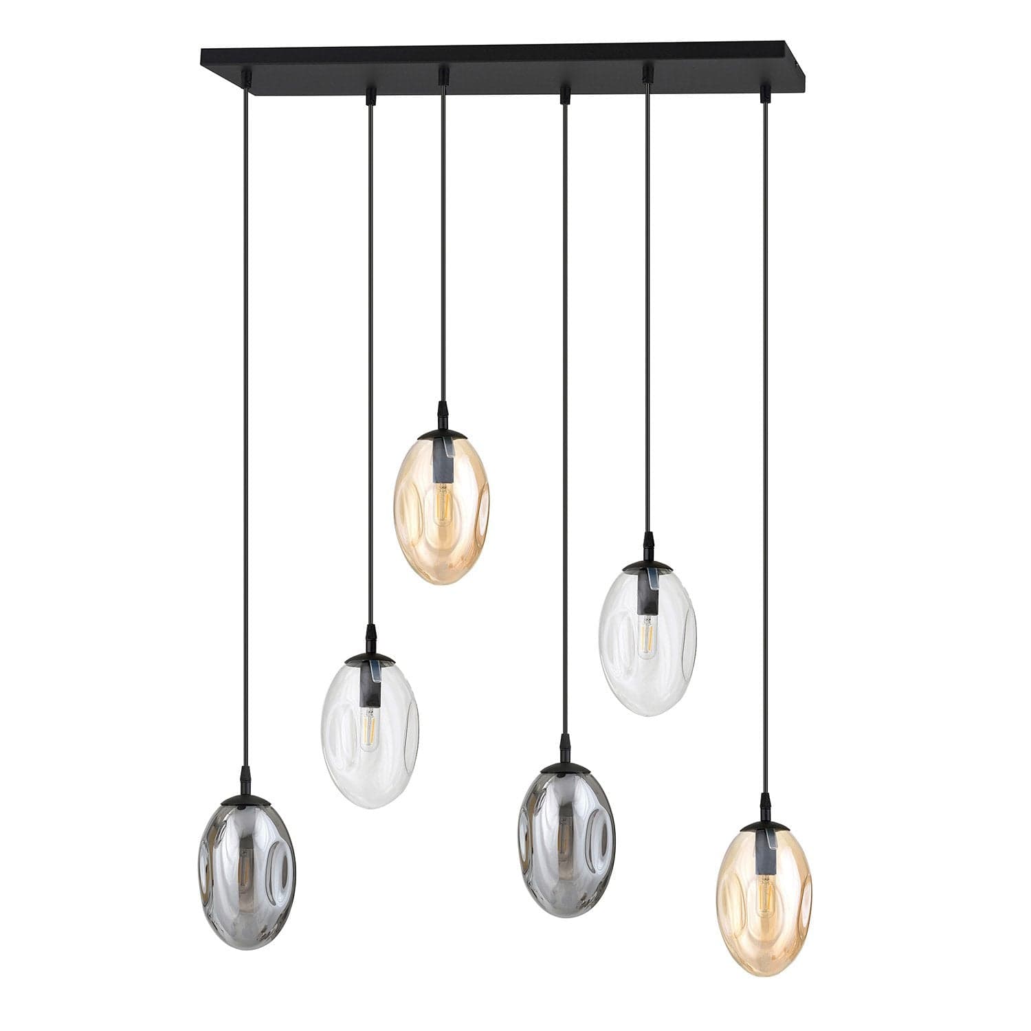Sospensione Minimal 6 Luci Astral Acciaio Nero E Vetro Ambra, Fumè E Trasparente in Lampade a sospensione LuceArt - Montecorvino Pugliano, commercioVirtuoso.it